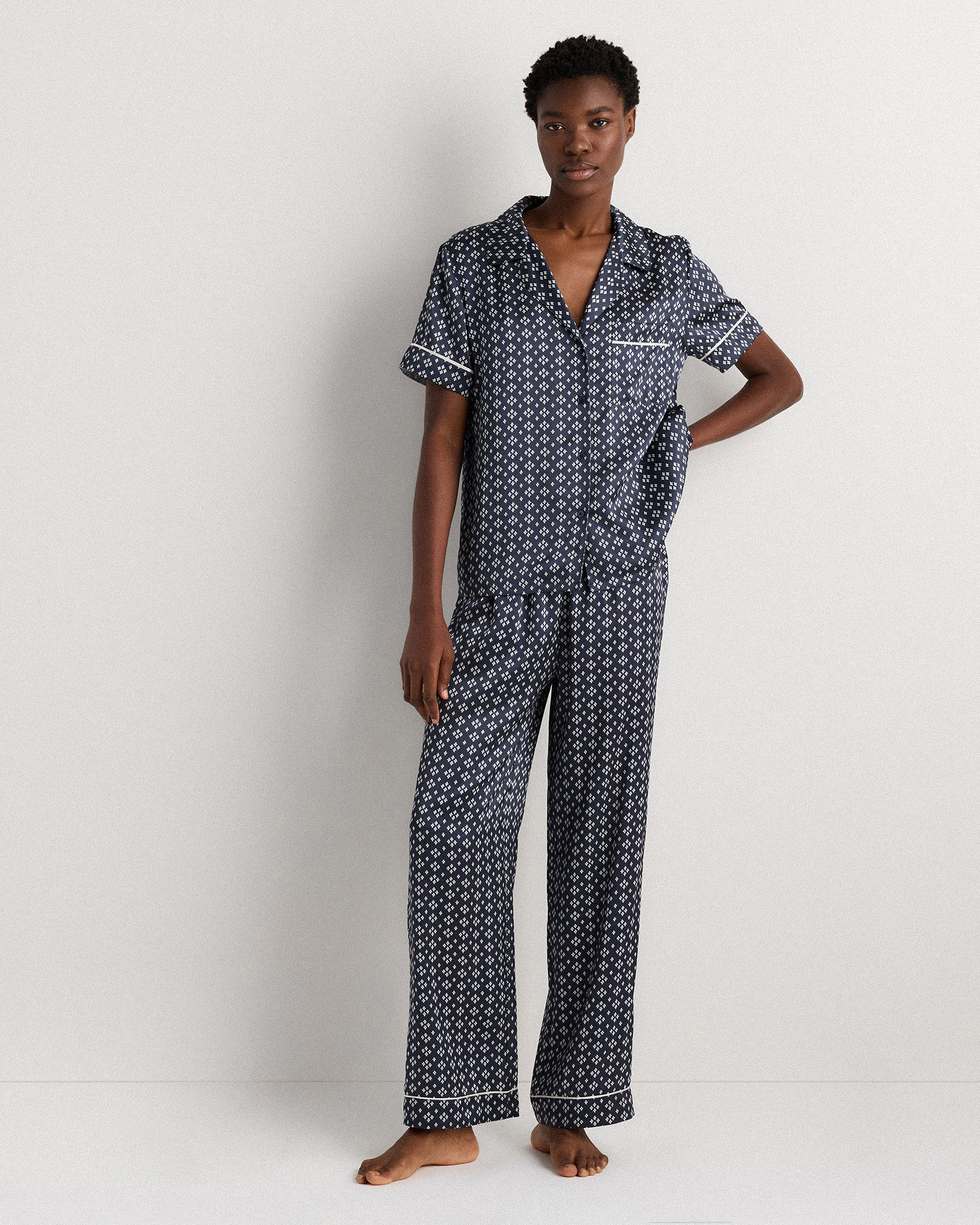 100% Washable Silk Satin Short Sleeve Pajama Top