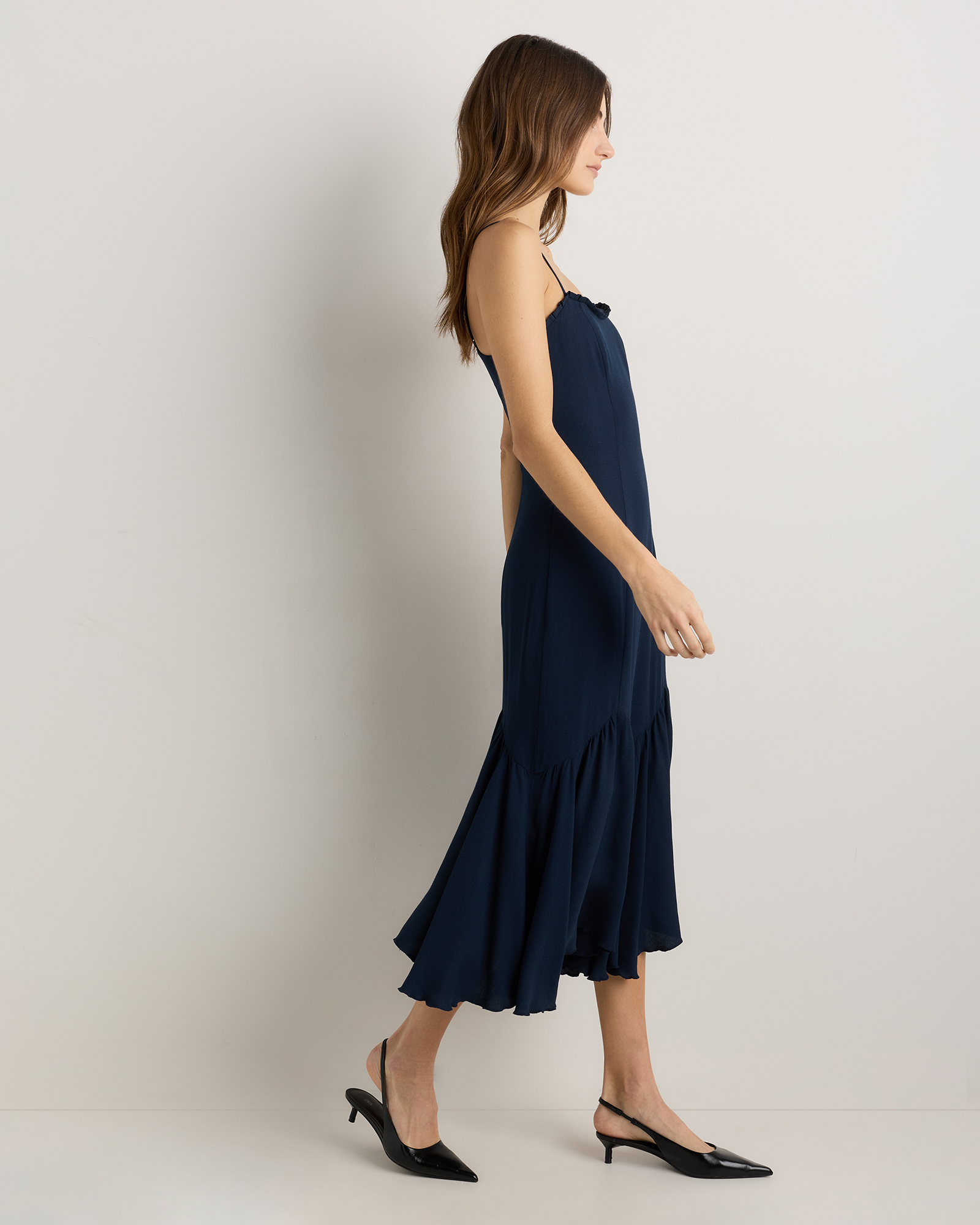 well refined crepe ruffled midi dress Well-Refined Crepe Ruffled Midi Dress