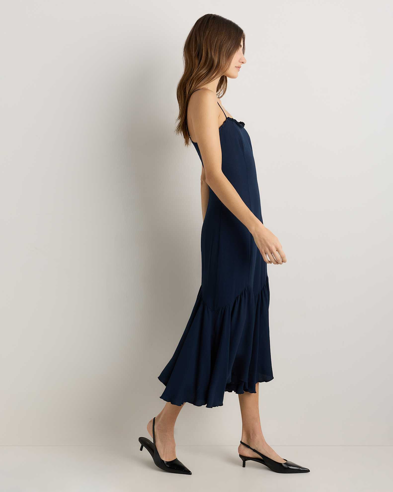 well refined crepe ruffled midi dress Well-Refined Crepe Ruffled Midi Dress
