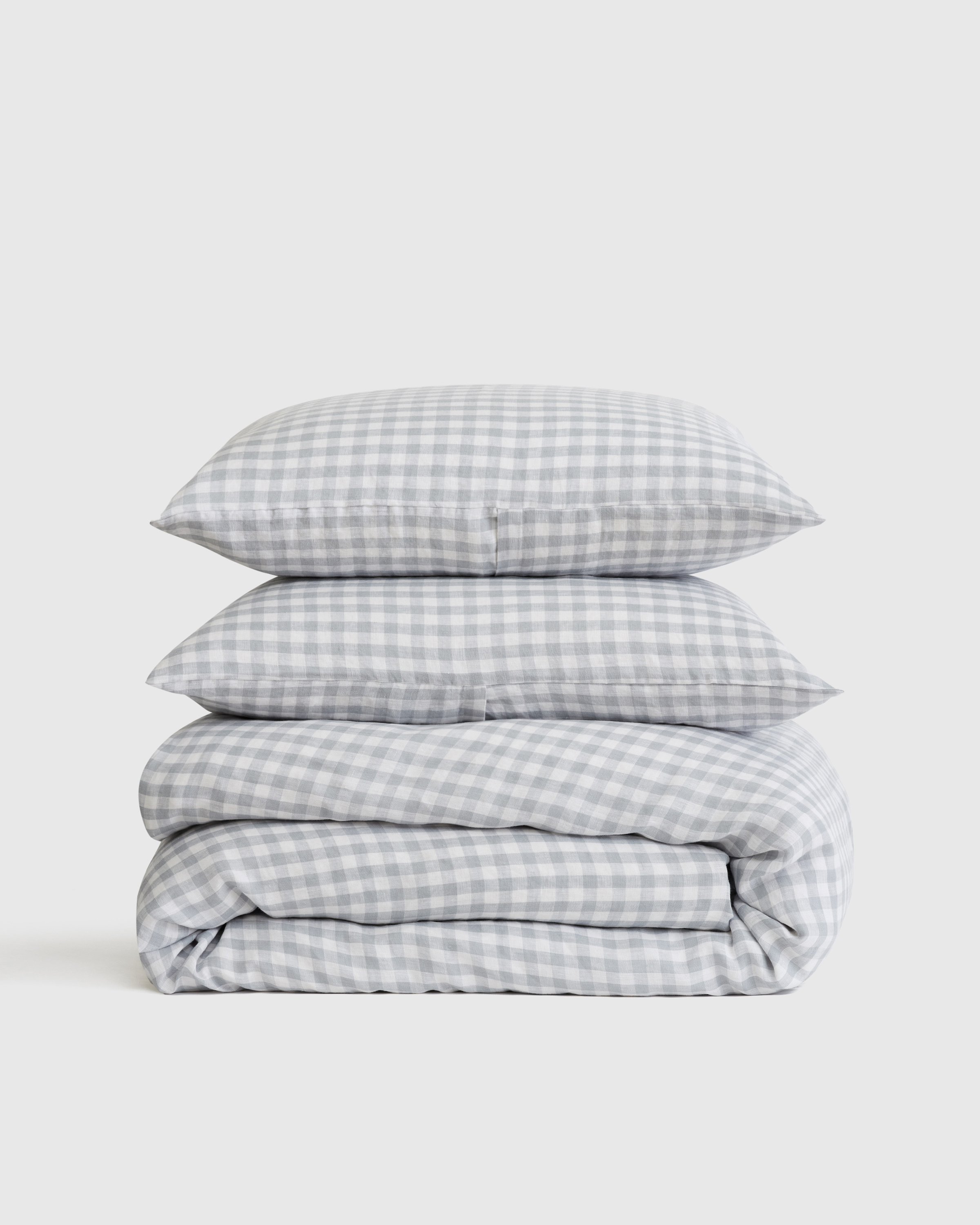 Blue Fog European Linen Gingham Duvet Cover Set