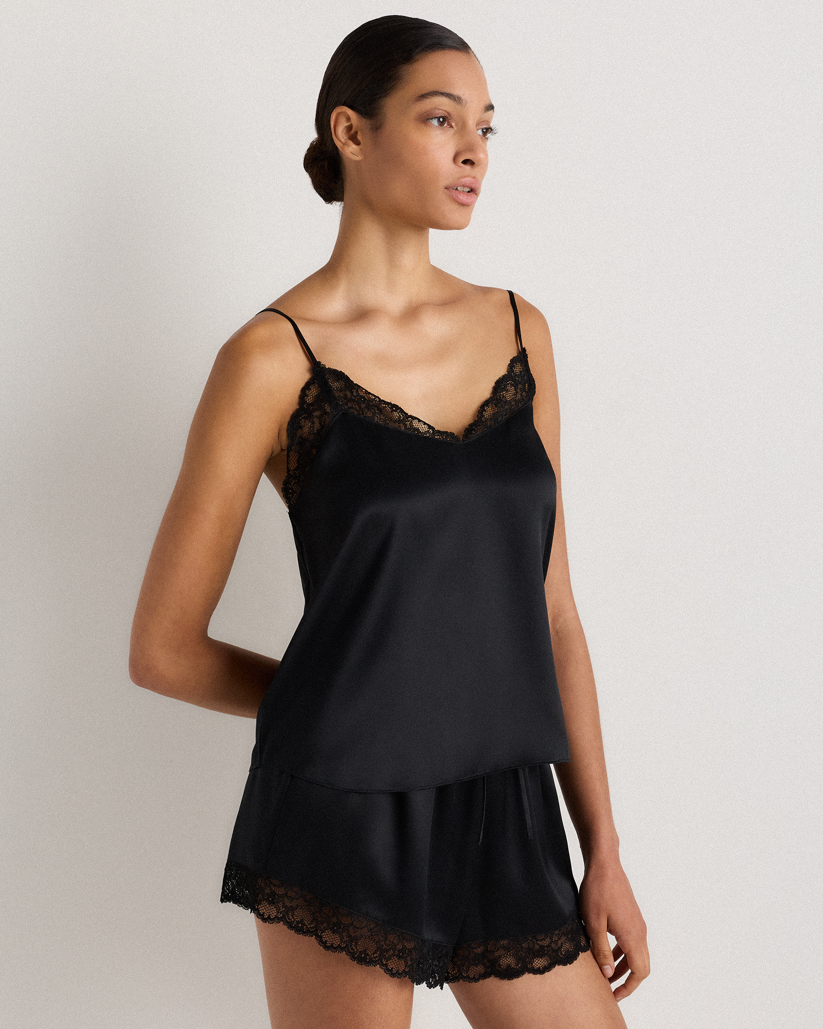 100% Washable Silk Satin Lace Cami Pajama Top