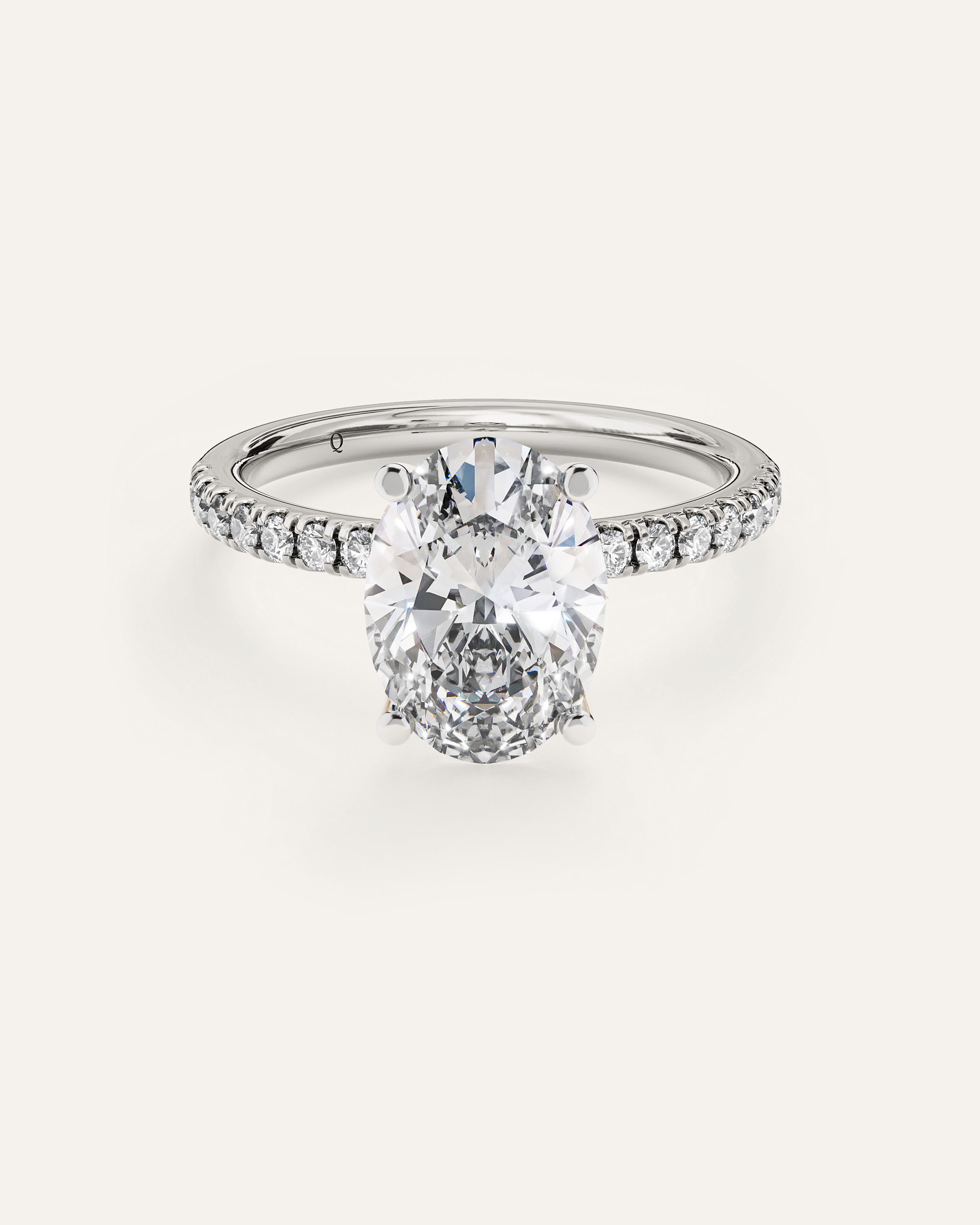 White Gold Lab Grown Diamond Oval Petite Pave Engagement Ring - 2.5ct