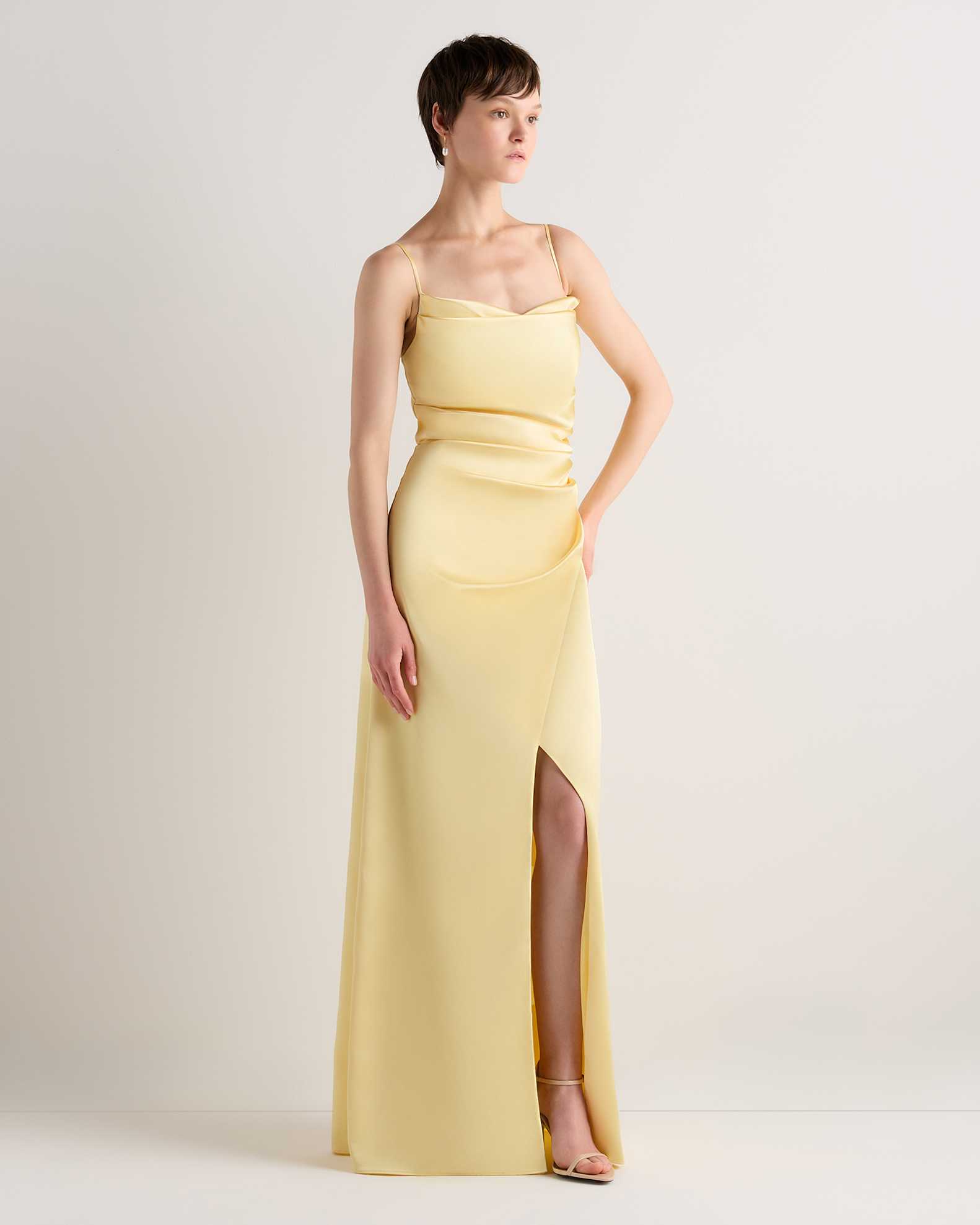 pastel yellow satin dress Women's Catalina Stretch in Yellow, Size 12, Recycled Polyester by Quince The Samara Satin Maxi Dress