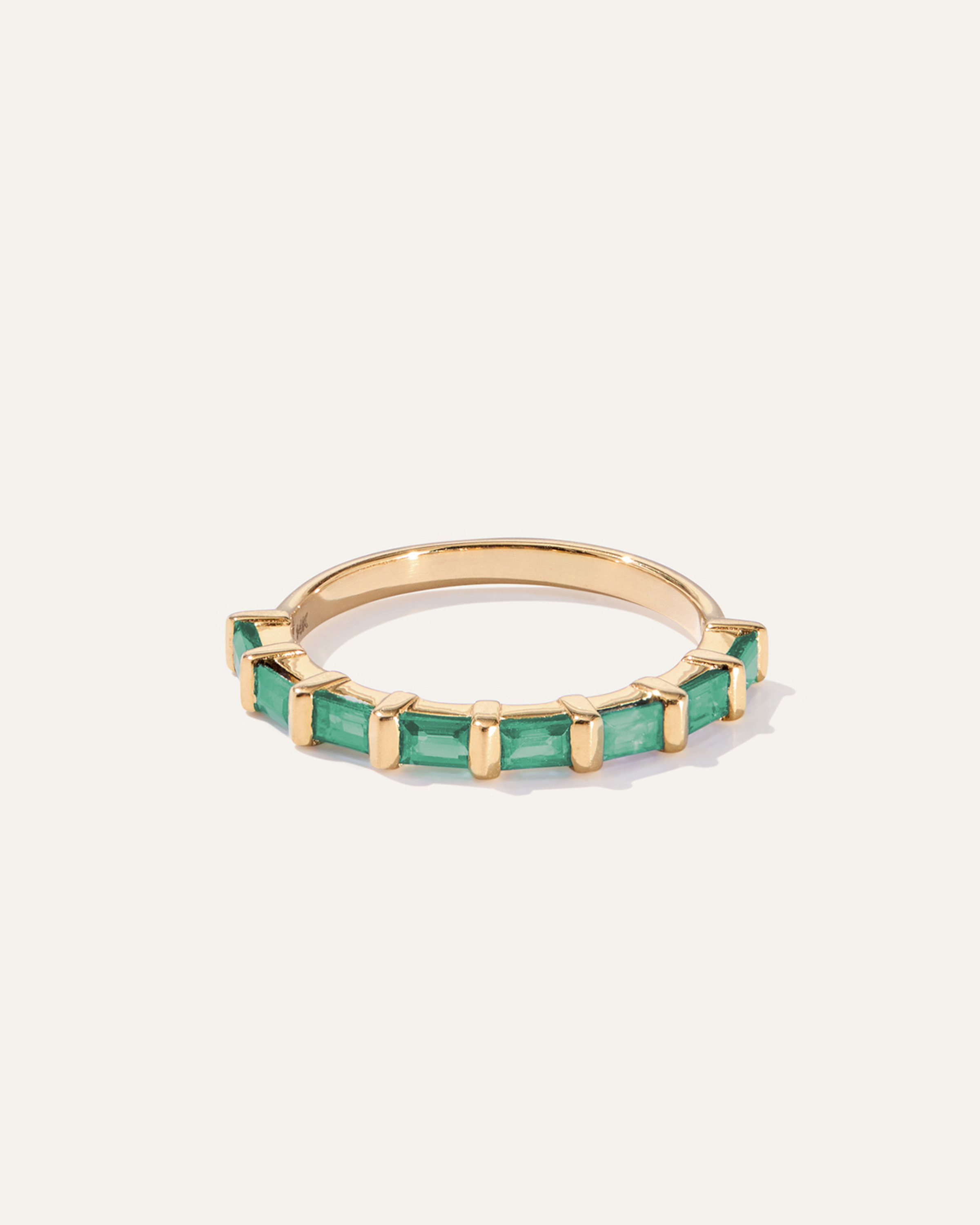 Lab Created Emerald 14K Gold Gemstone Baguette Bar Band
