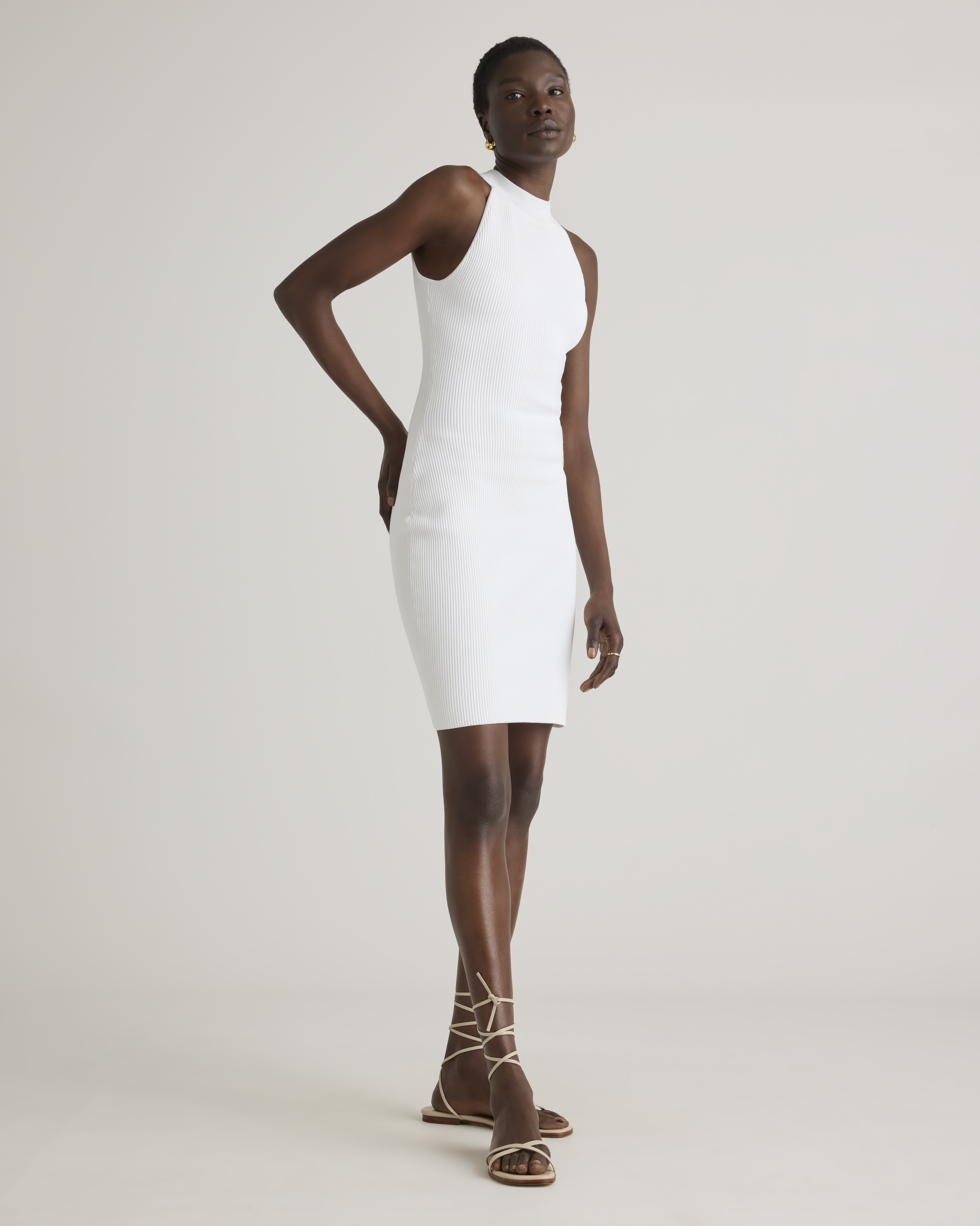 High Neck Ribbed Knit Mini Dress