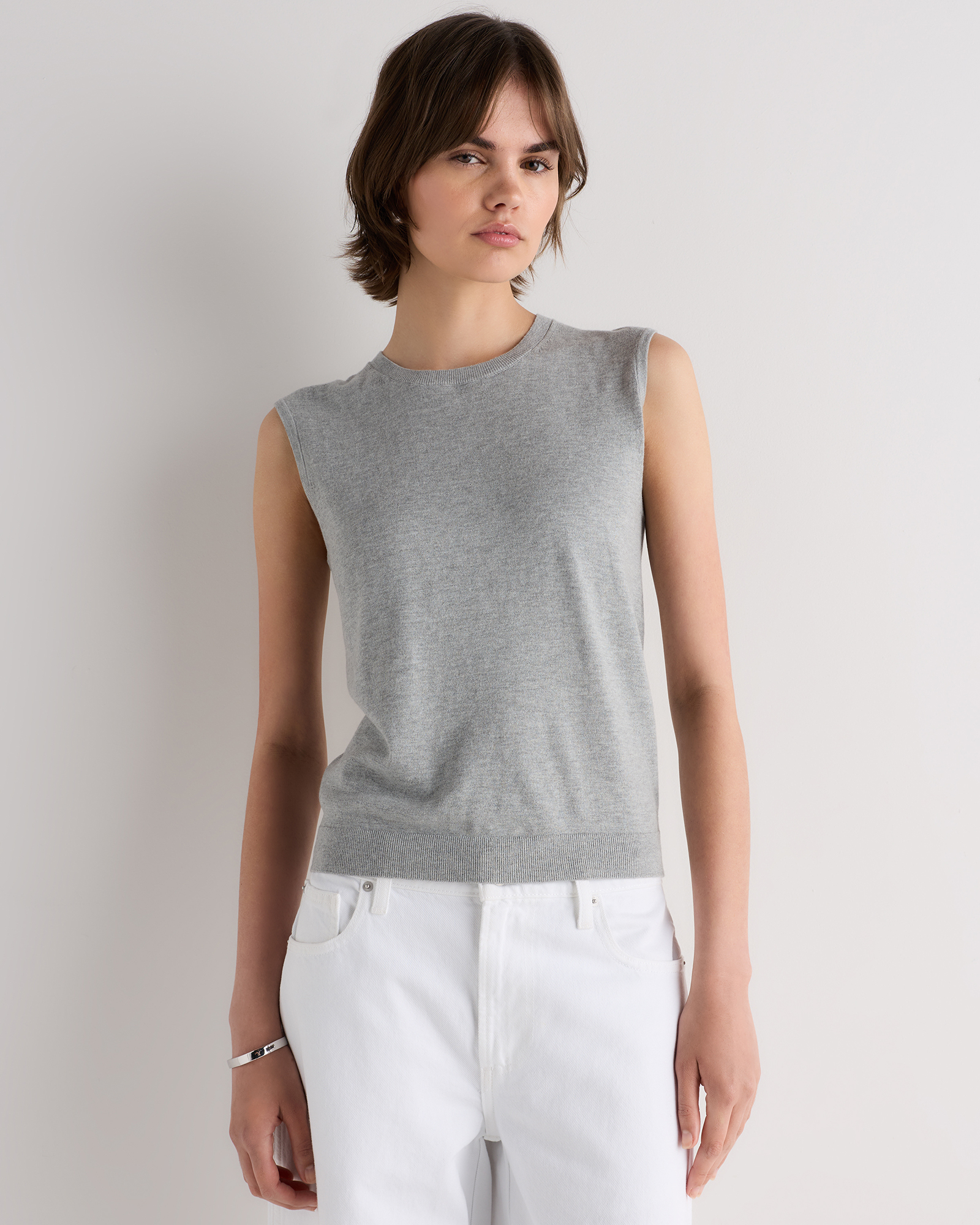 Heather Grey Lightweight Cotton Cashmere Sweater Tank