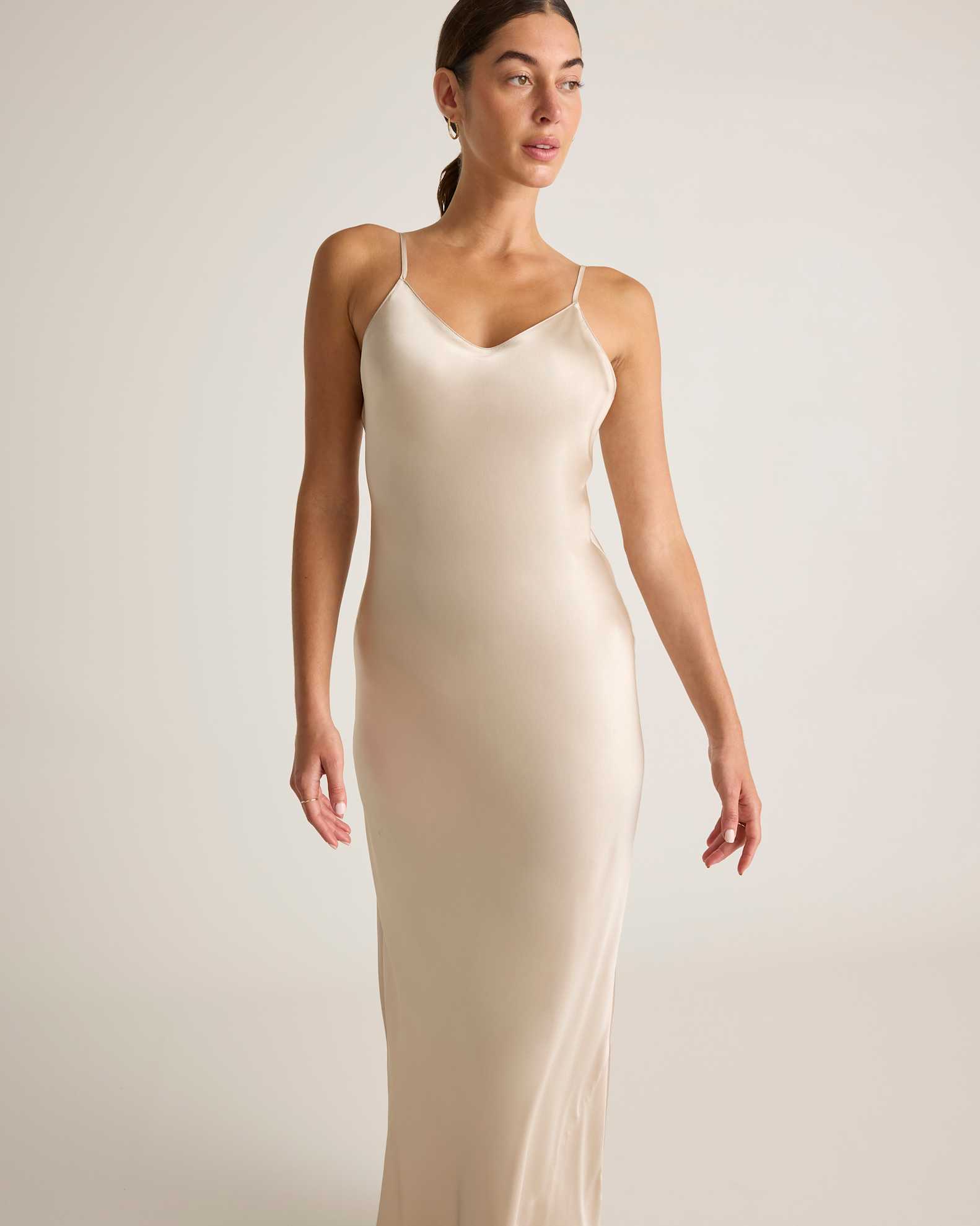 100% Washable Silk Maxi Slip Dress in Champagne 100% Washable Silk Maxi Slip Dress in Champagne