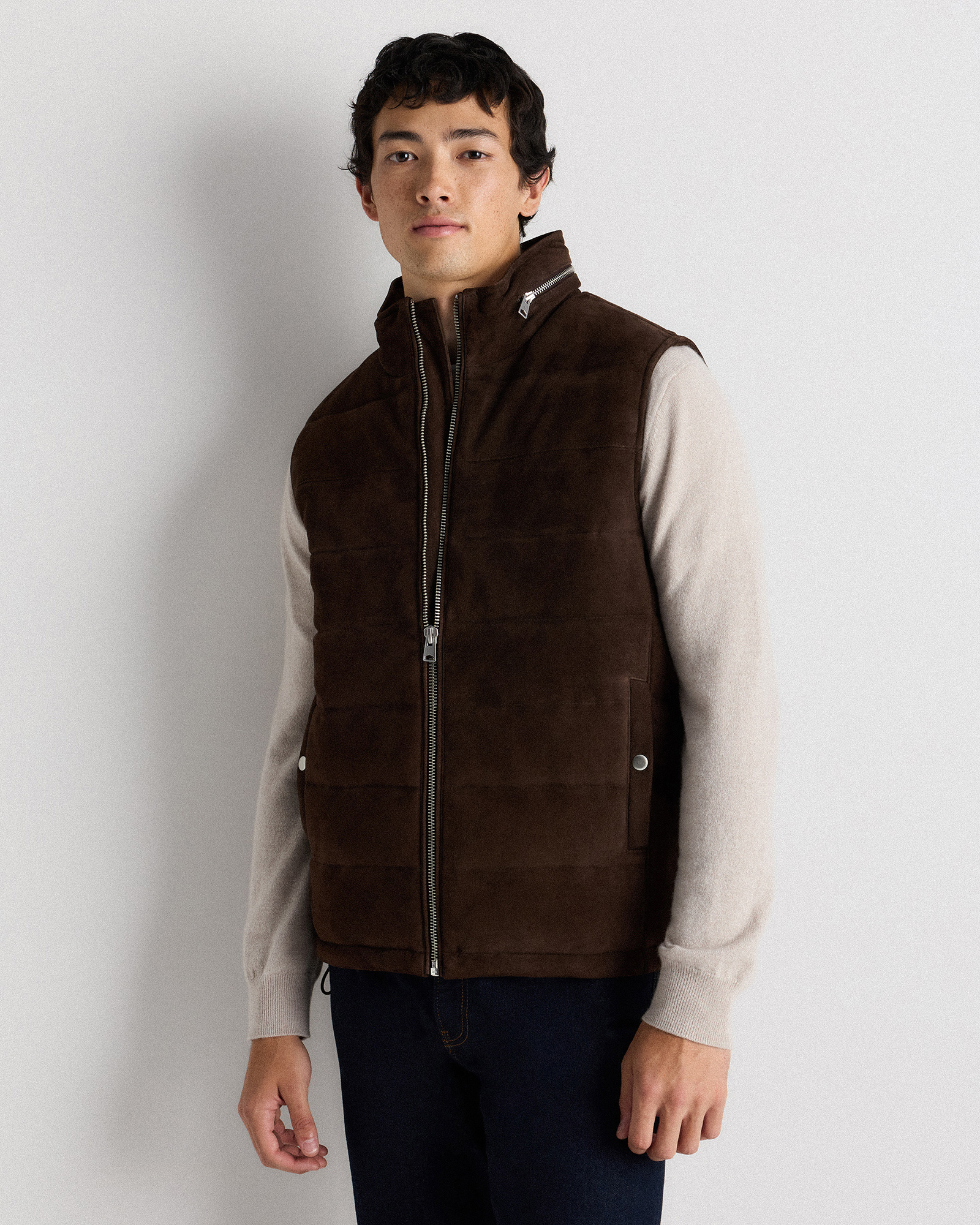 Espresso Brown 100% Suede Puffer Vest