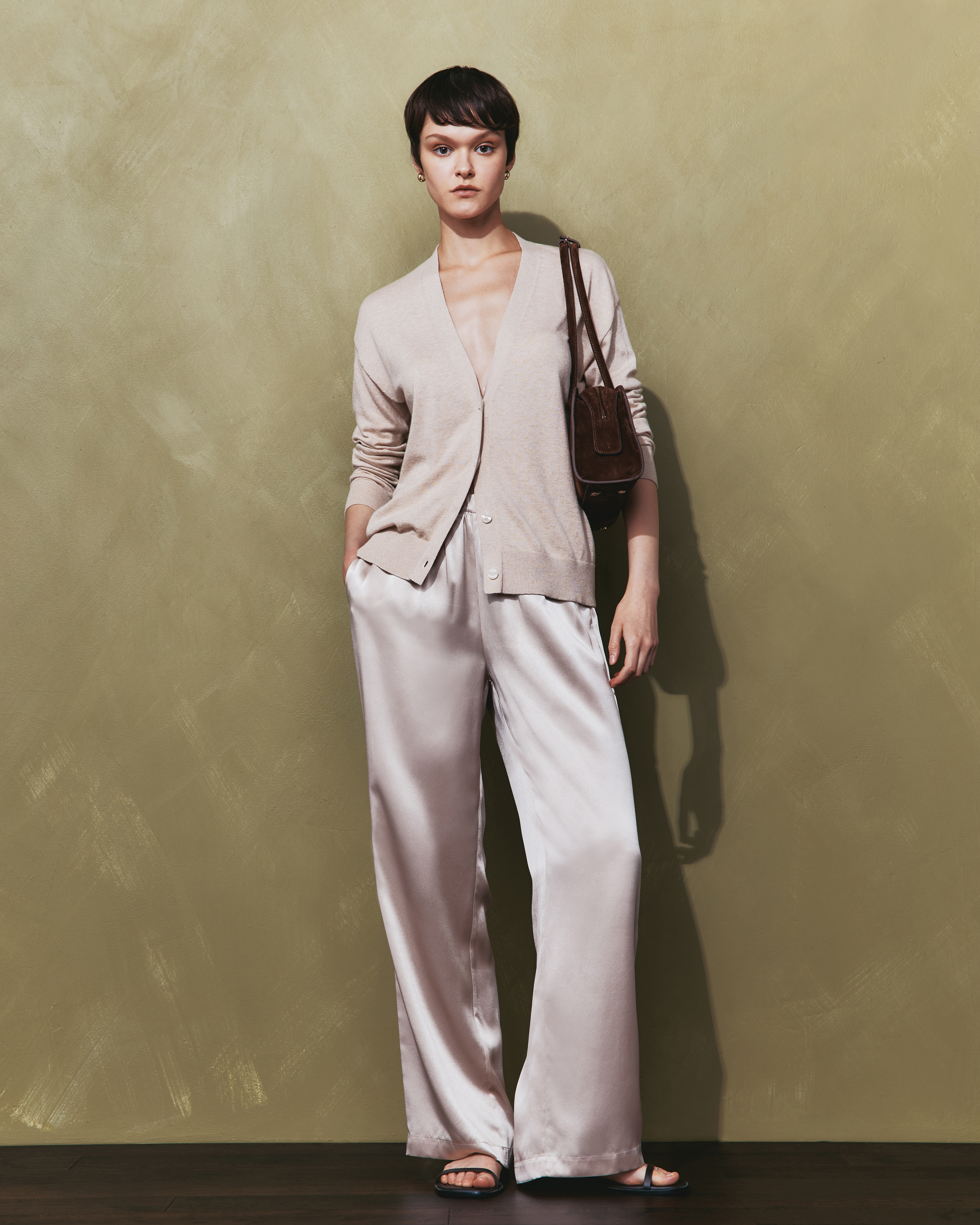 silk dress pants for women SilkSilky 100% Mulberry Silk Wide Leg Women's Pants with Elastic Waist Design, Dark Gray / XL(14)