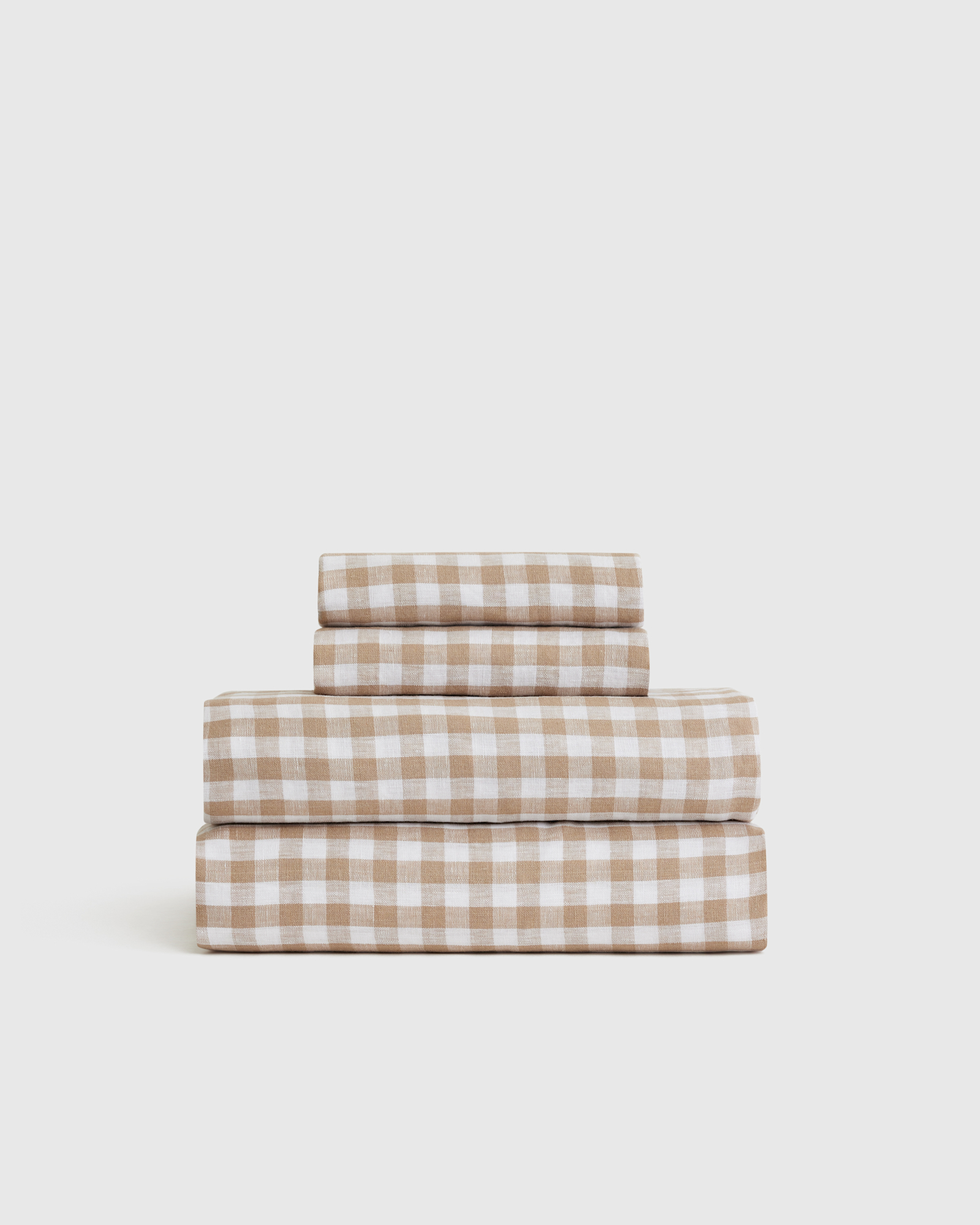 European Linen Gingham Sheet Set - With Flat Sheet, Cafe