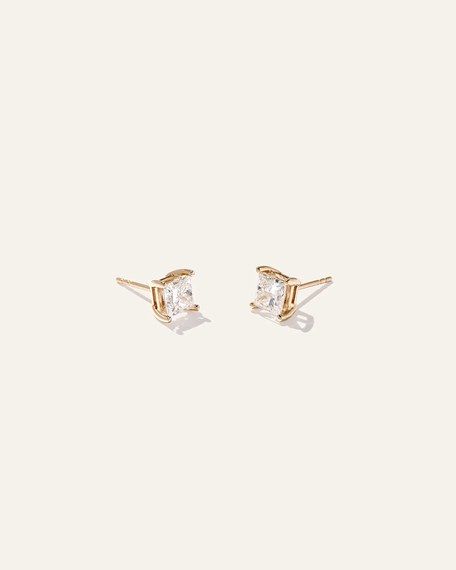 14K Gold Lab Grown Diamond Princess Solitaire Studs - 2ctw