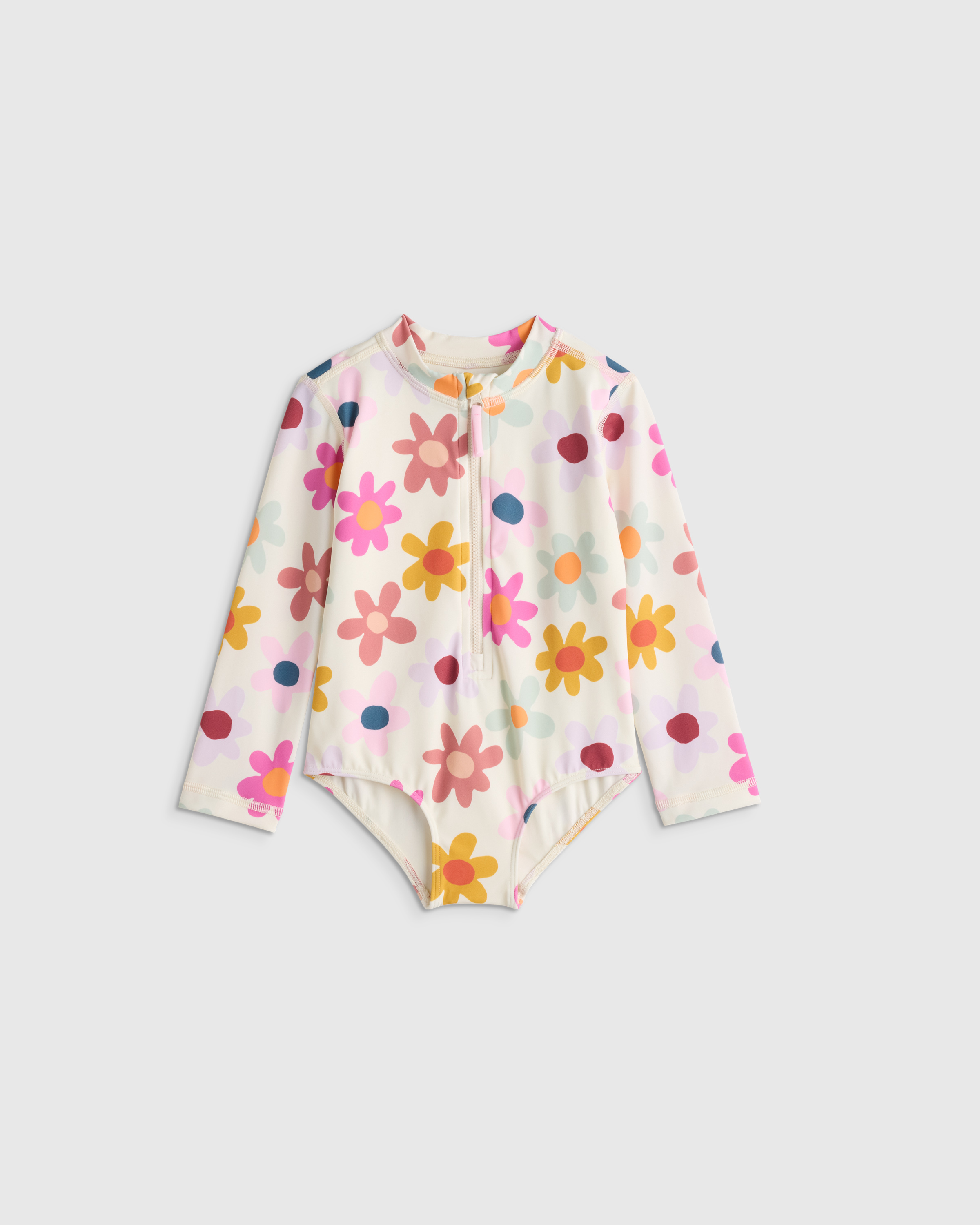 Happy Floral Long Sleeve Zip-Up Swimsuit