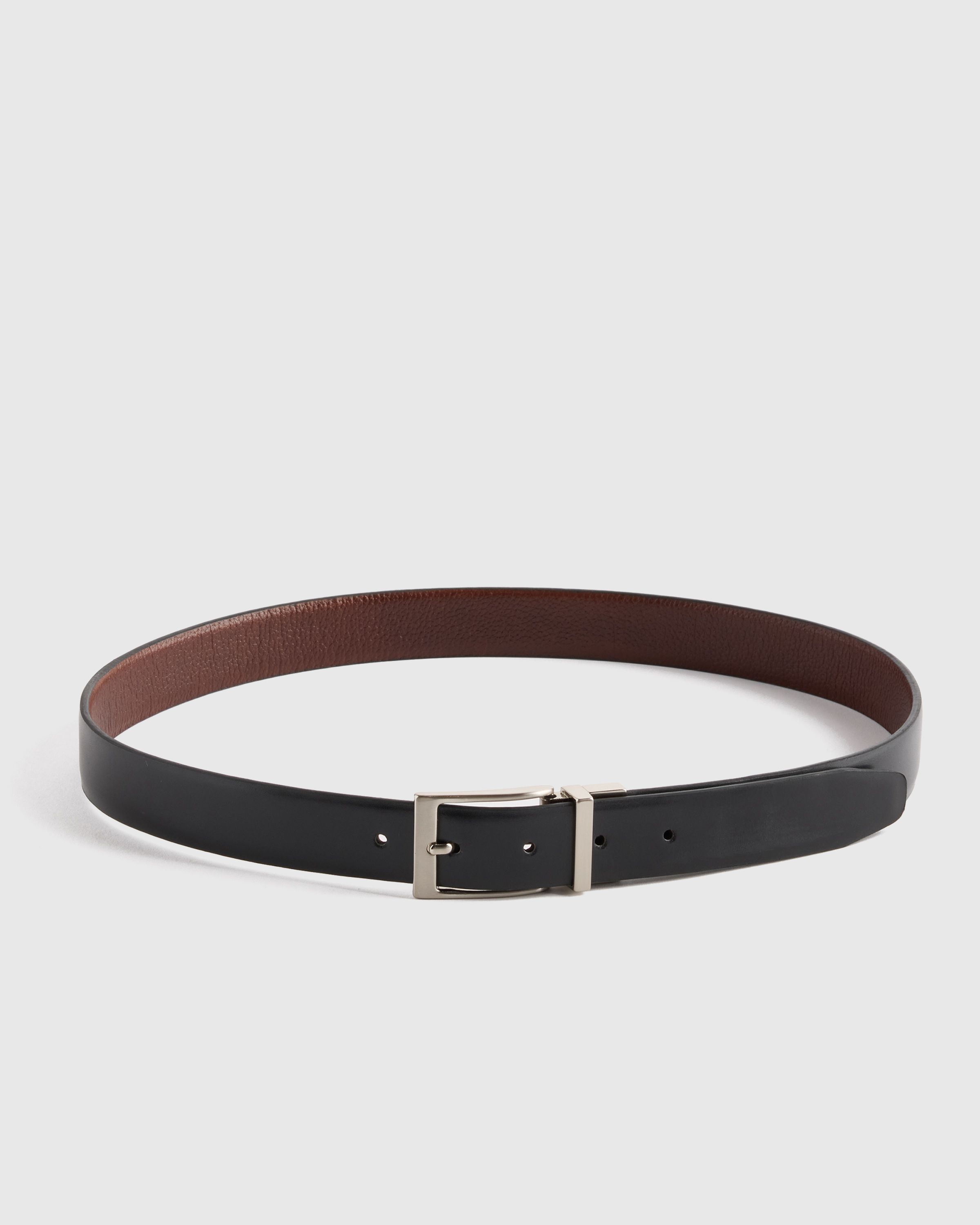 Black/Bourbon Owen Calfskin Leather Reversible Dress Belt