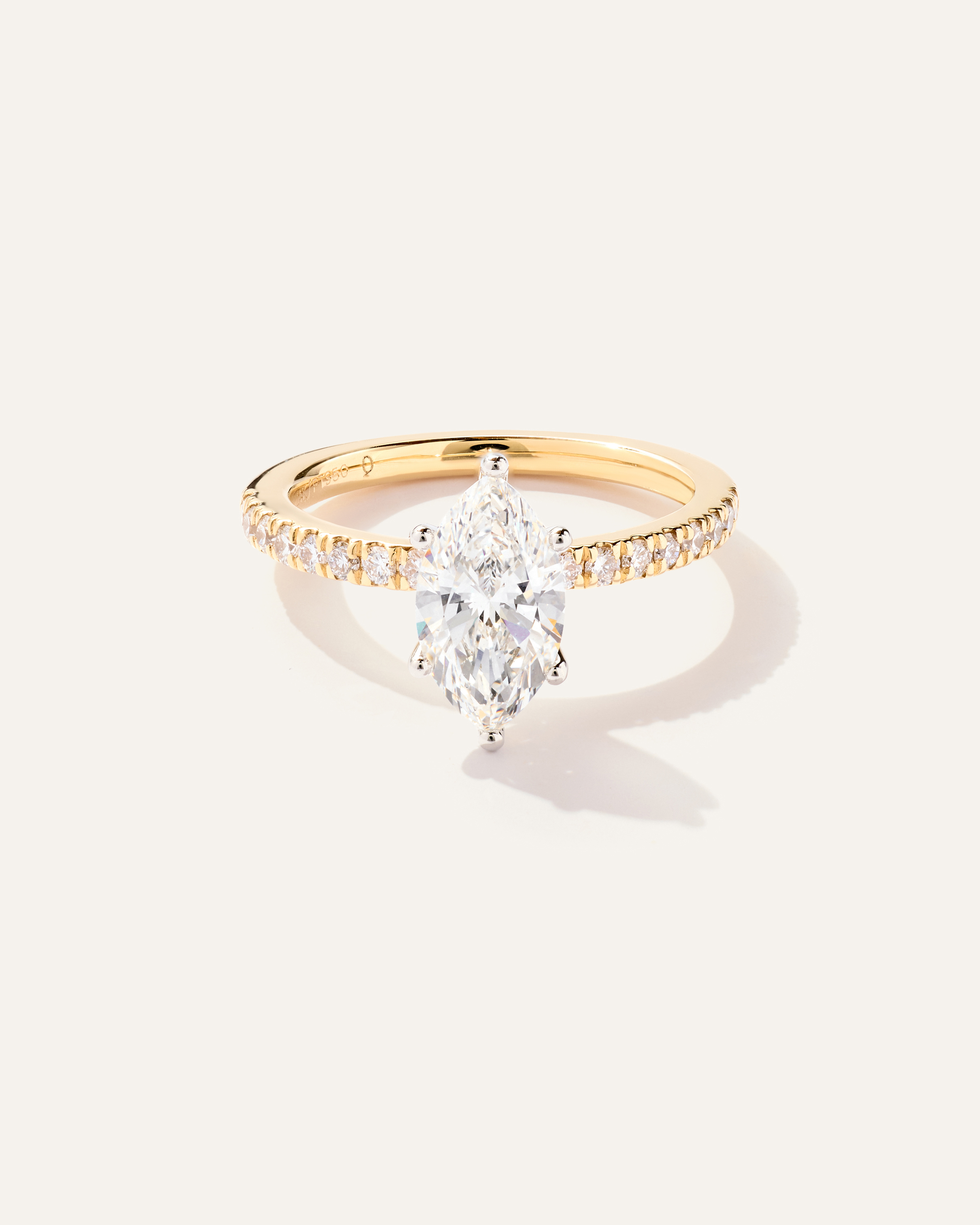 Yellow Gold Lab Grown Diamond Marquise Petite Pave Engagement Ring - 1.5ct
