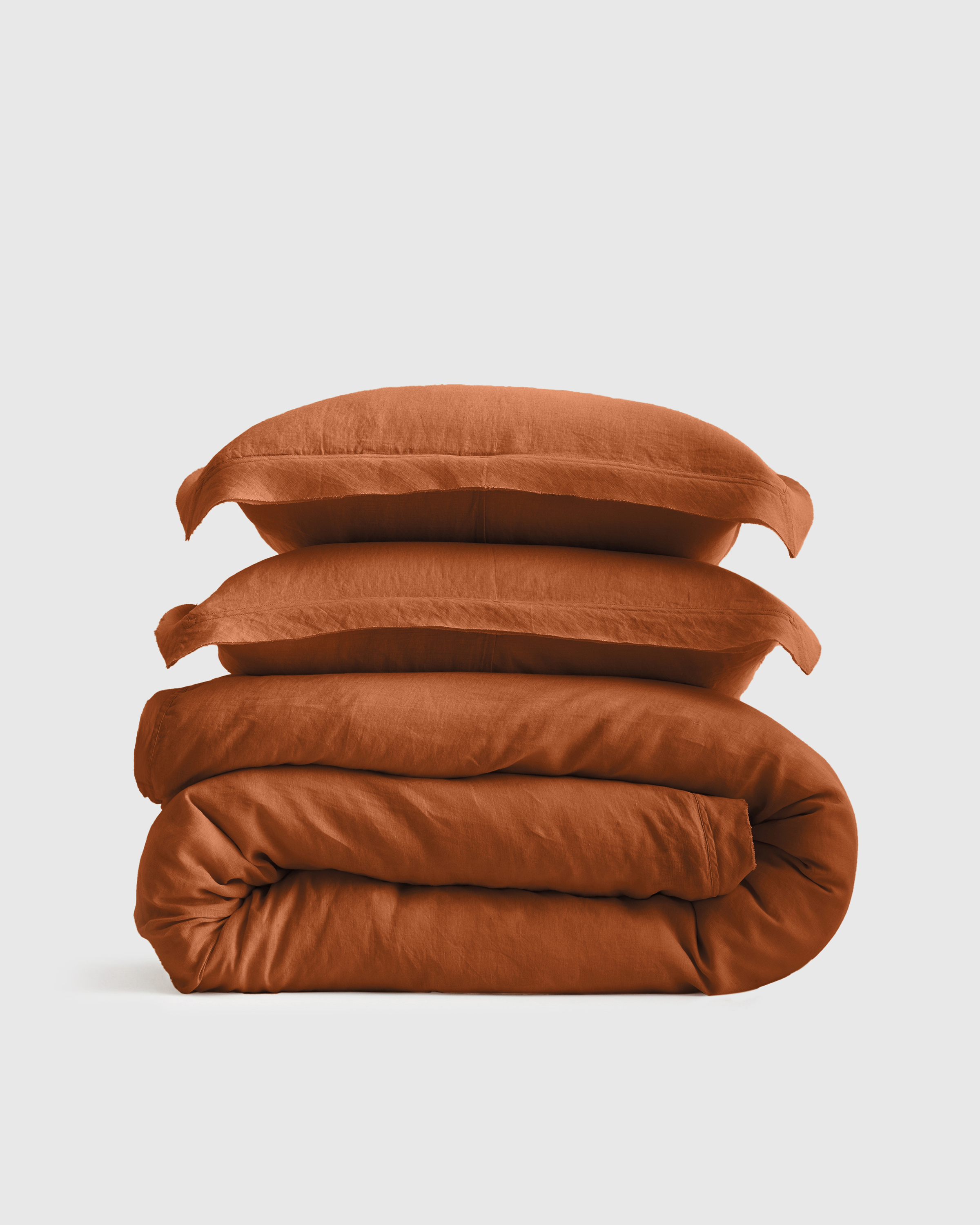 Terracotta European Linen Double Flange Duvet Cover Set