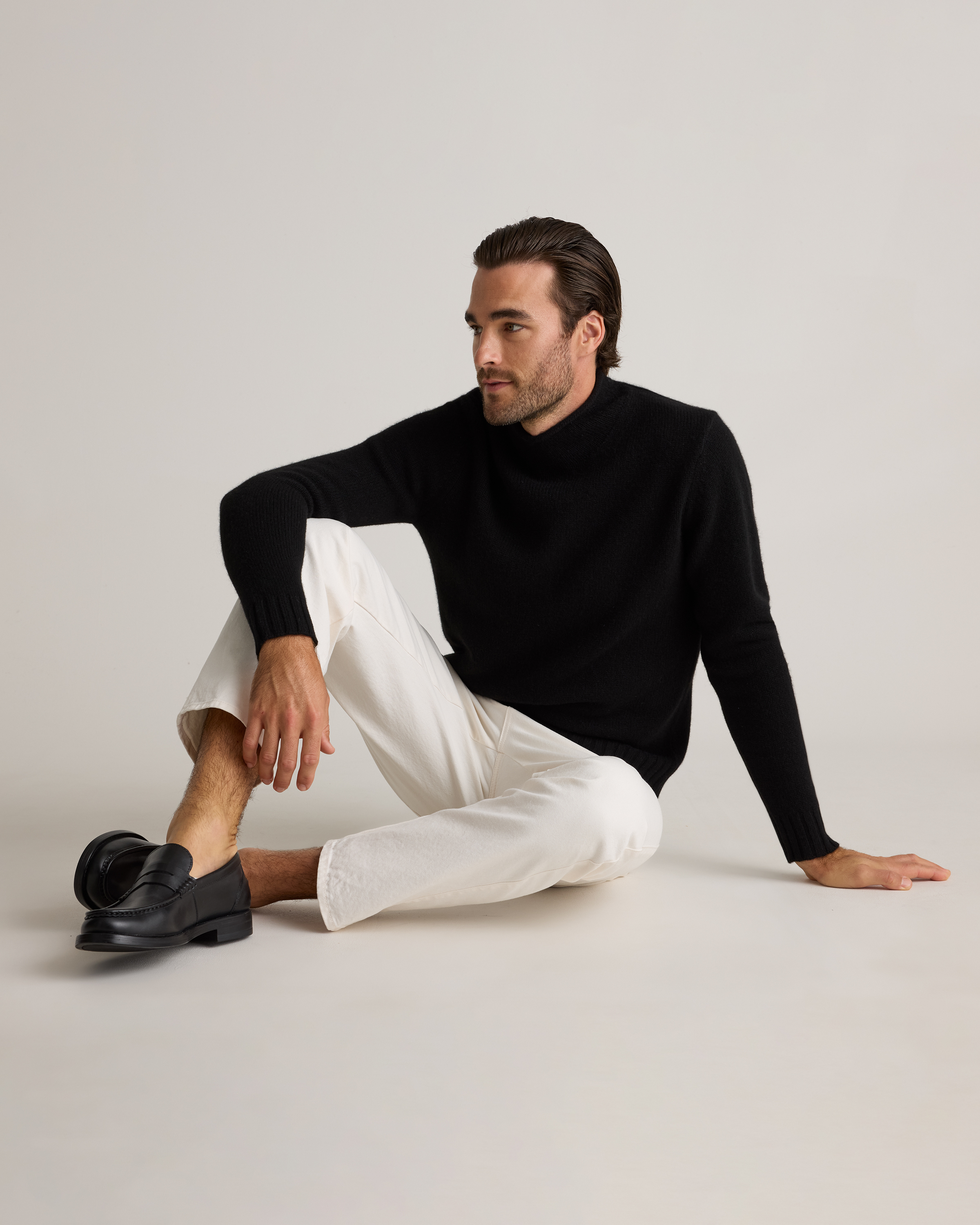 100% Yak Wool Roll Neck Sweater in Black