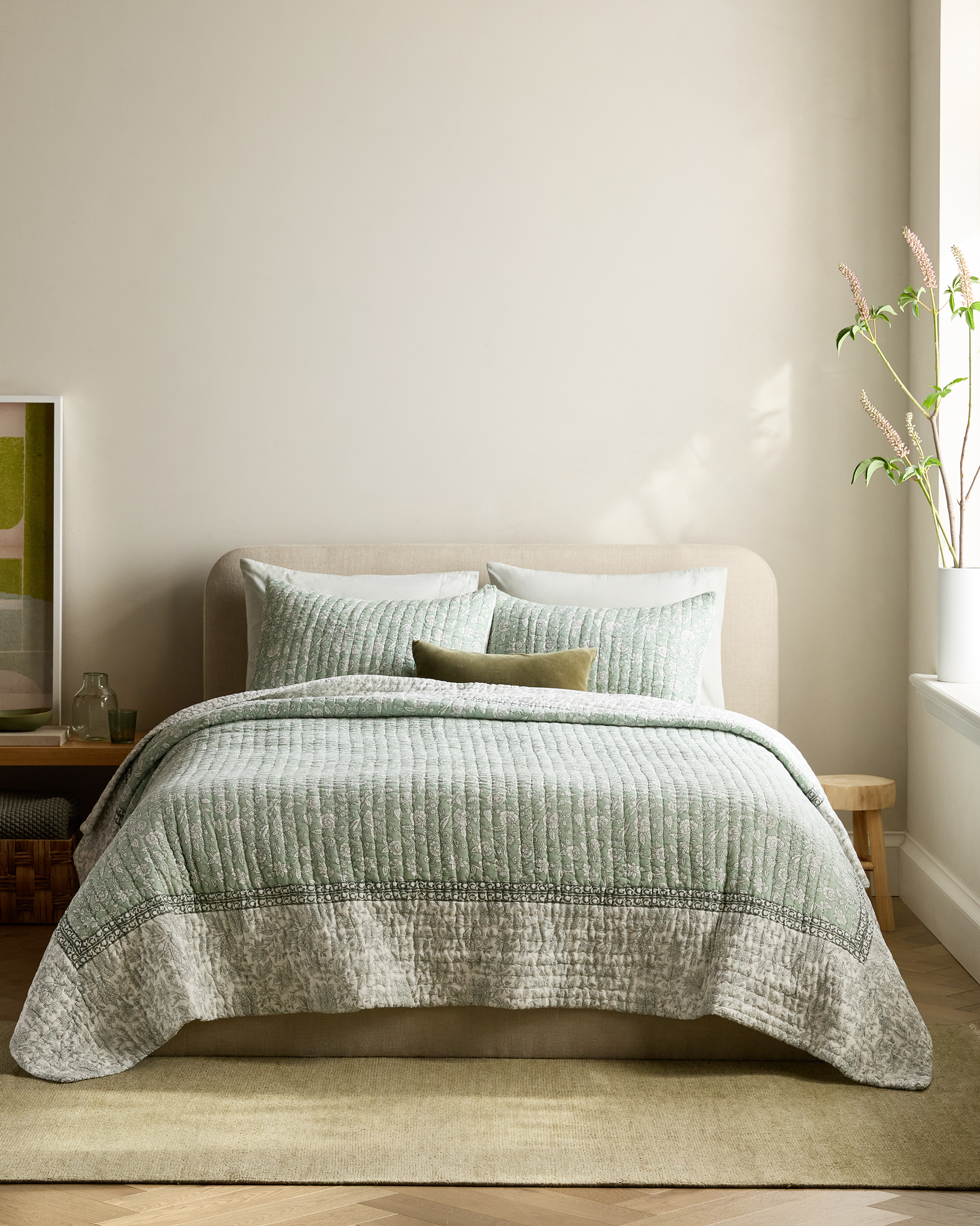 Green Organic Cotton Block Print Quilt Set