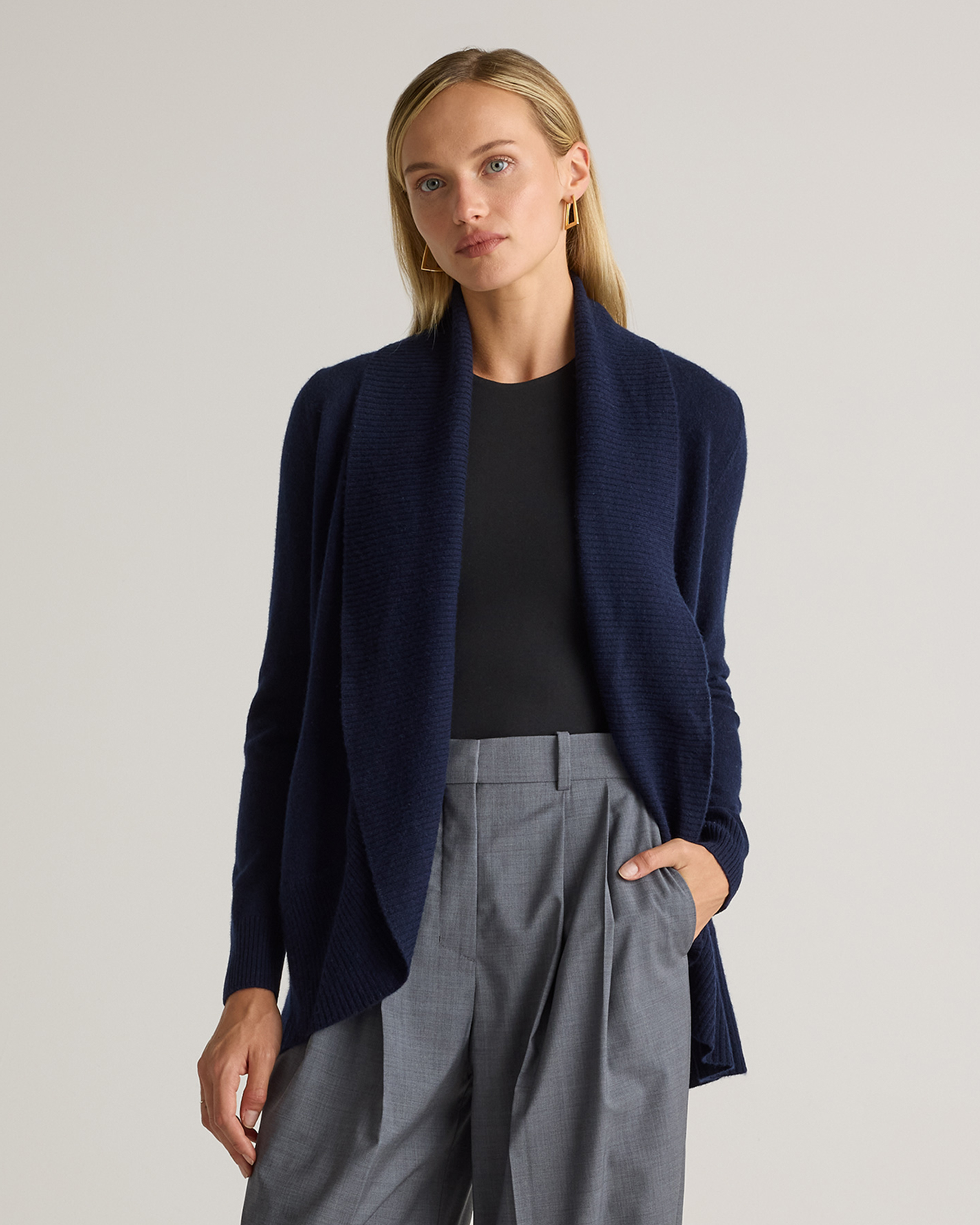 True Navy Mongolian Cashmere Open Cardigan Sweater