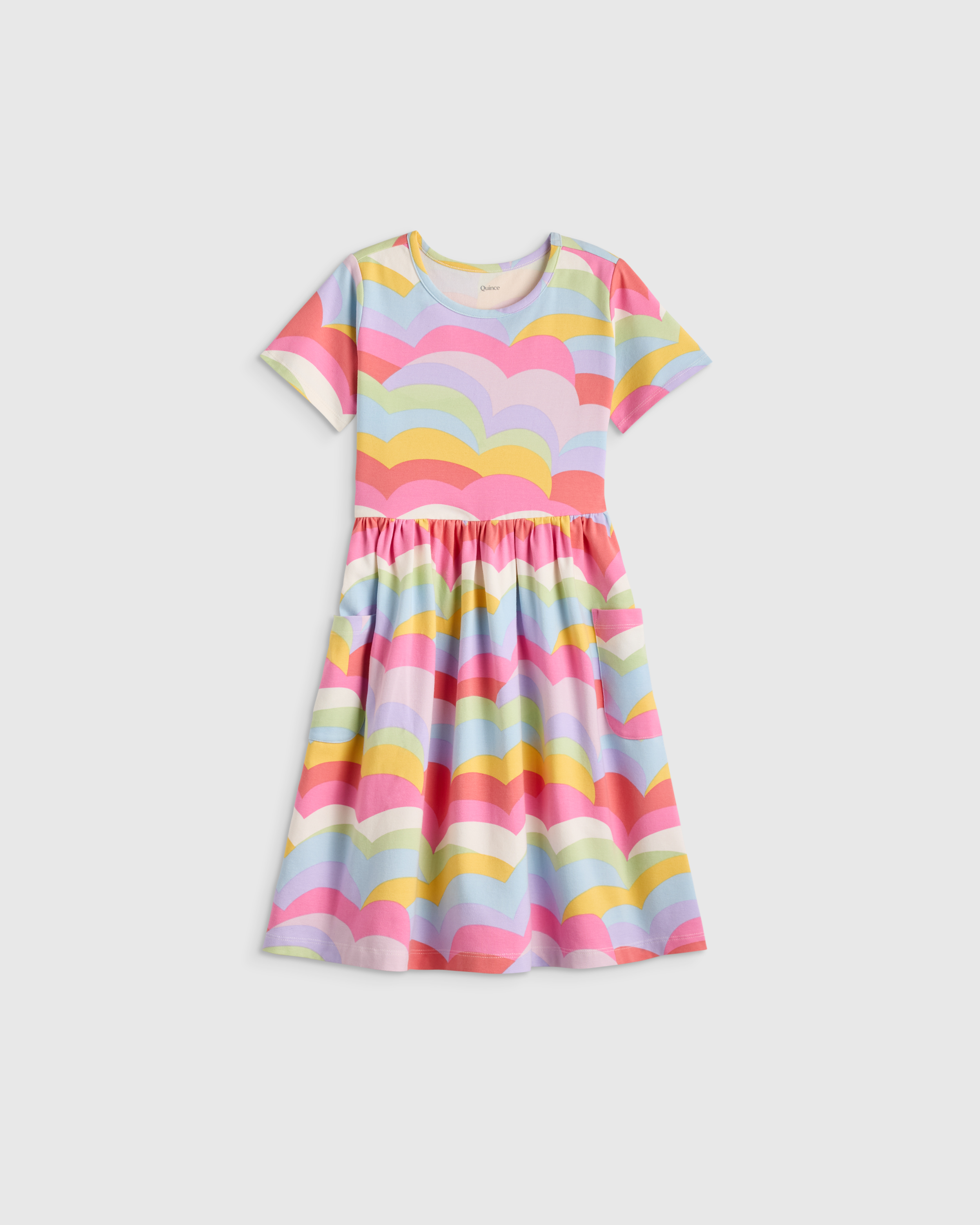Cloud Rainbow Stripe Organic Cotton Fit and Flare Pocket Dress 