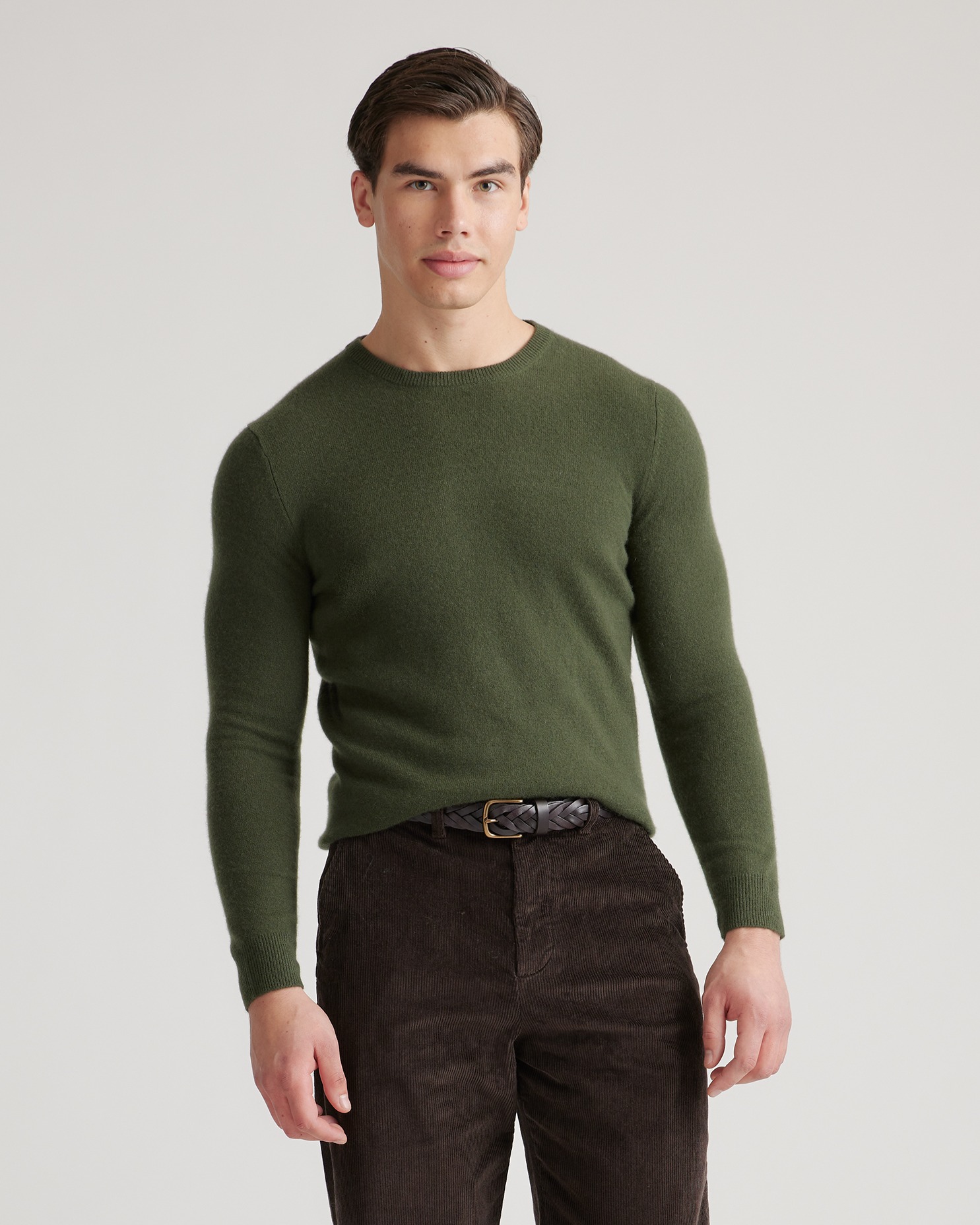 Olive Mongolian Spring Cashmere Crewneck Sweater