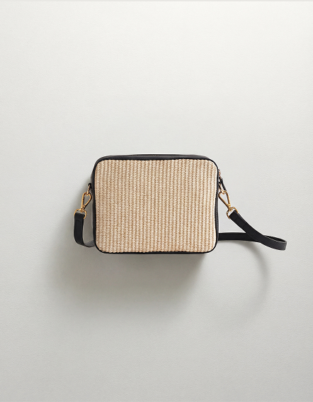 Natural Italian Leather & Raffia Crossbody