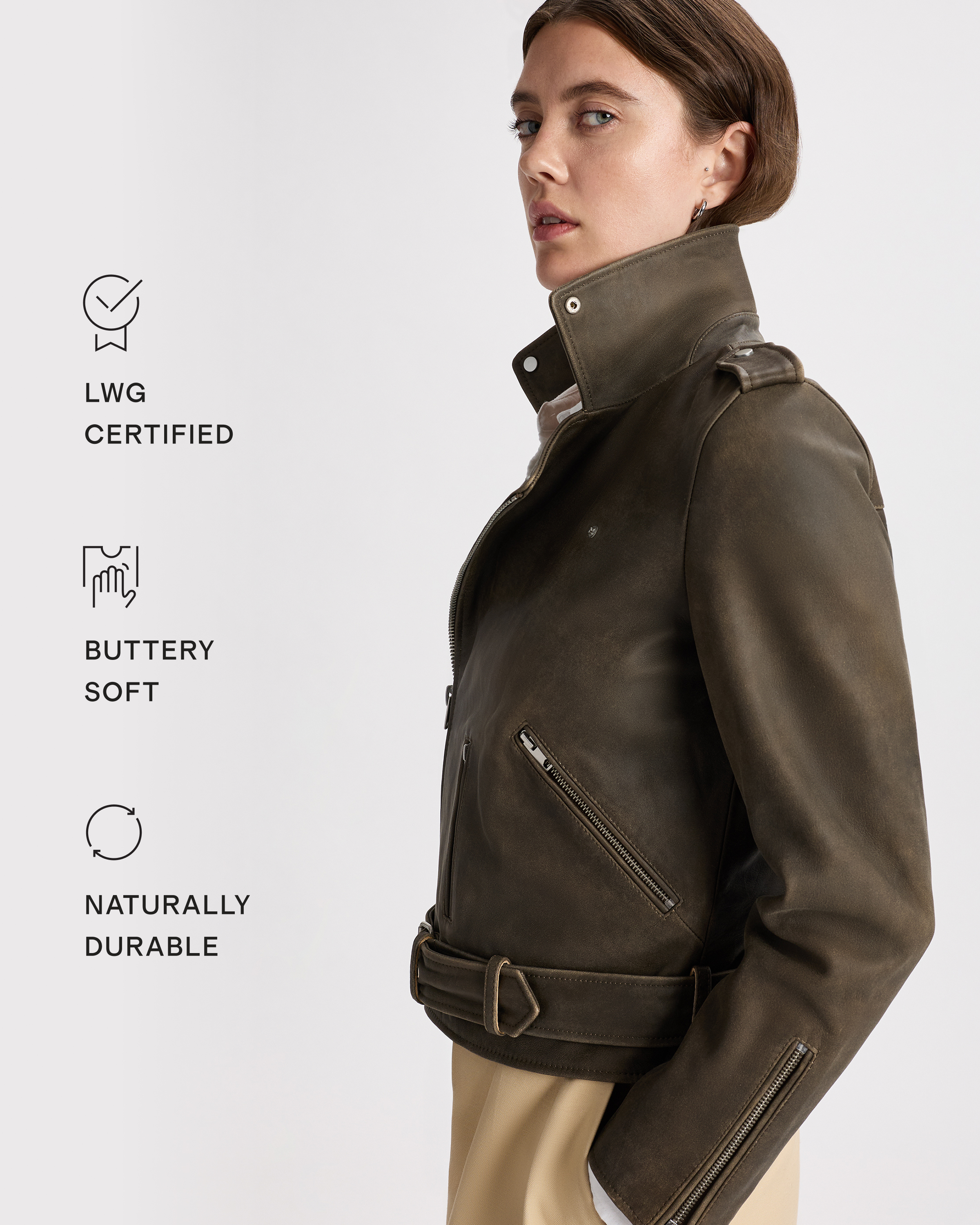 Women's 100% Leather Motorcycle Jacket in Distressed Brown