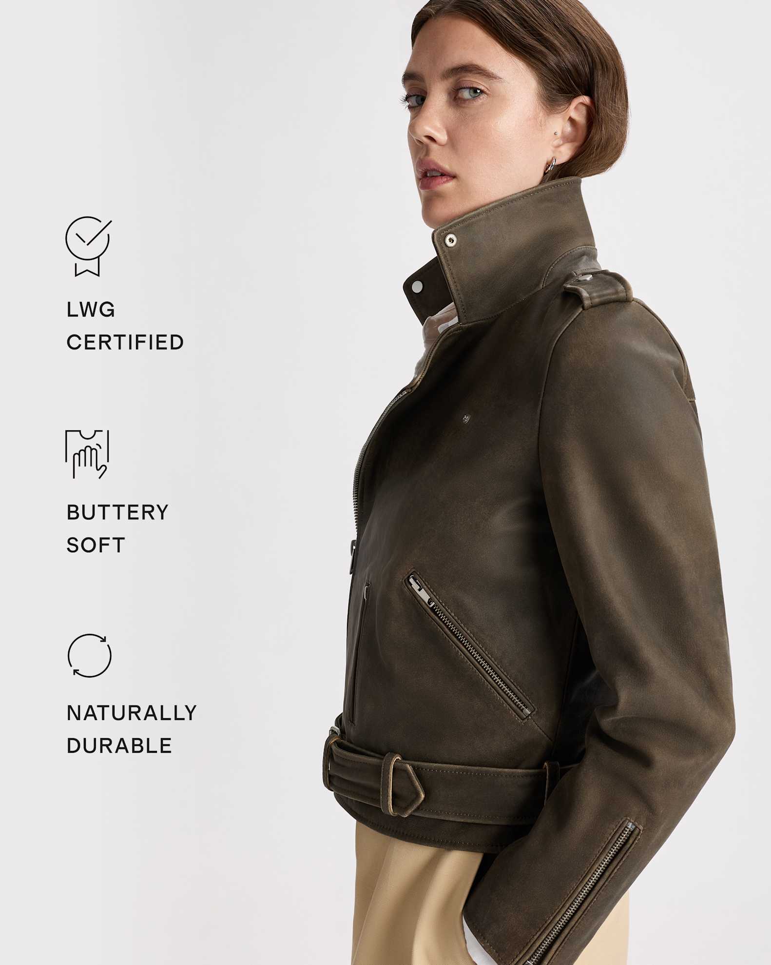 Women's 100% Leather Motorcycle Jacket in Distressed Brown