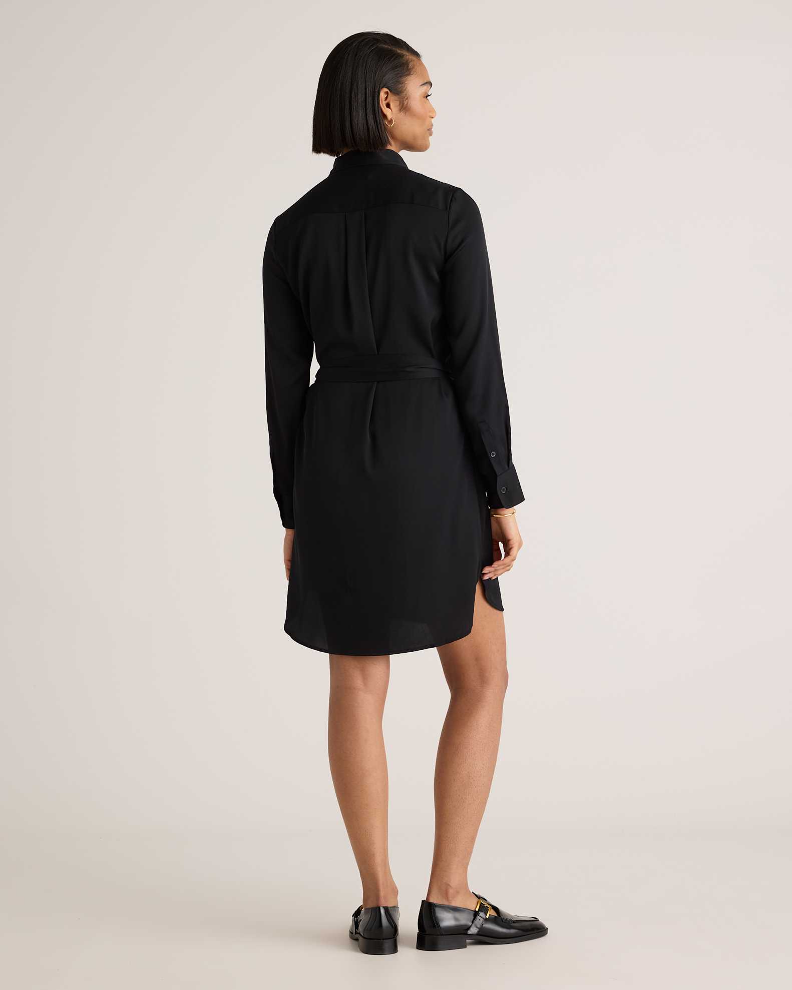 Washable Stretch Silk Shirt Dress in Navy Washable Stretch Silk Shirt Dress in Navy