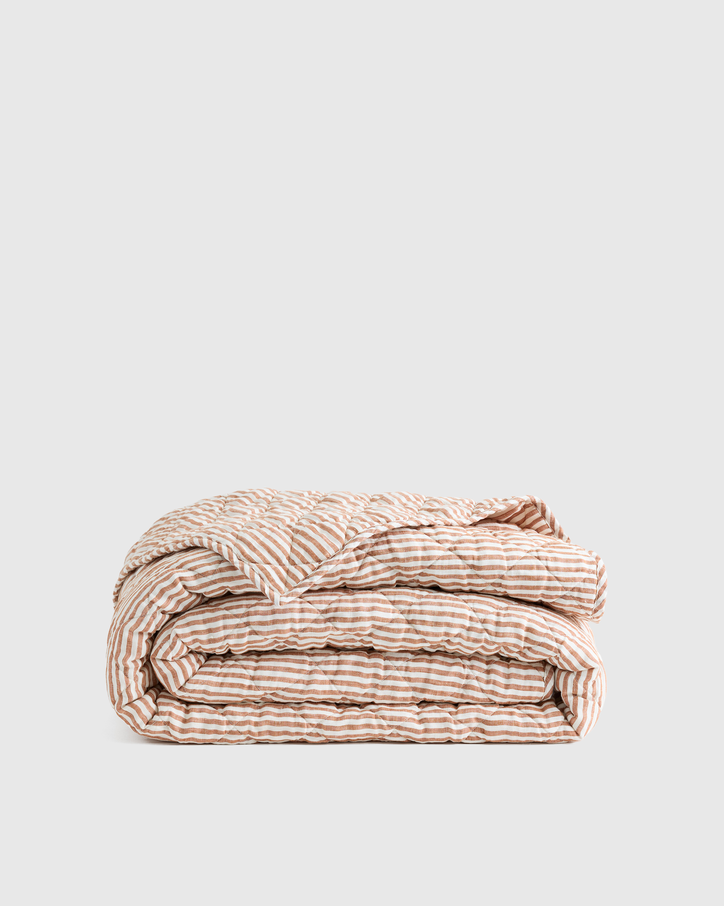 Terracotta/White Stripe European Linen Stripe Quilt 