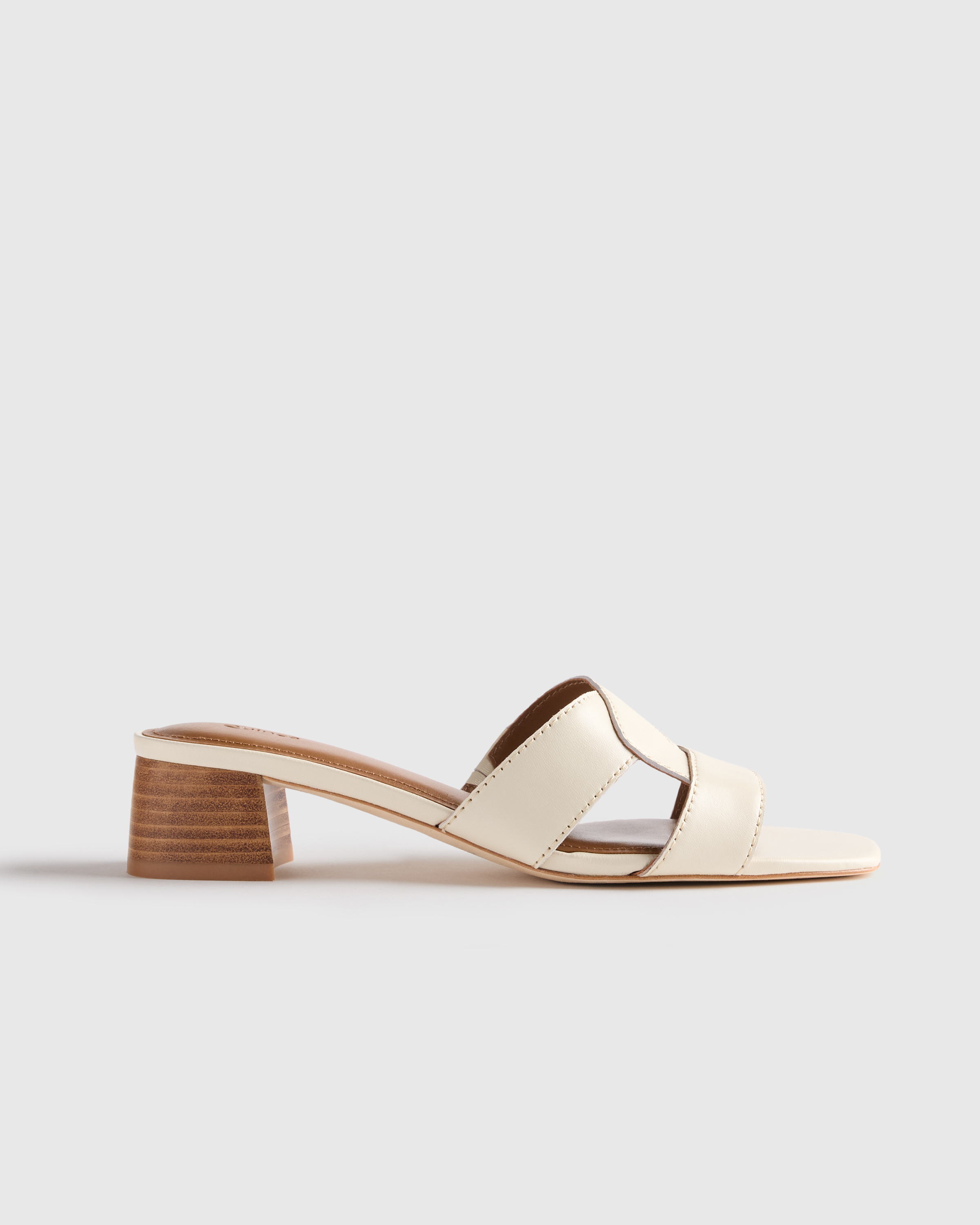 Bone Italian Leather 35mm Wood Block Heel Mule