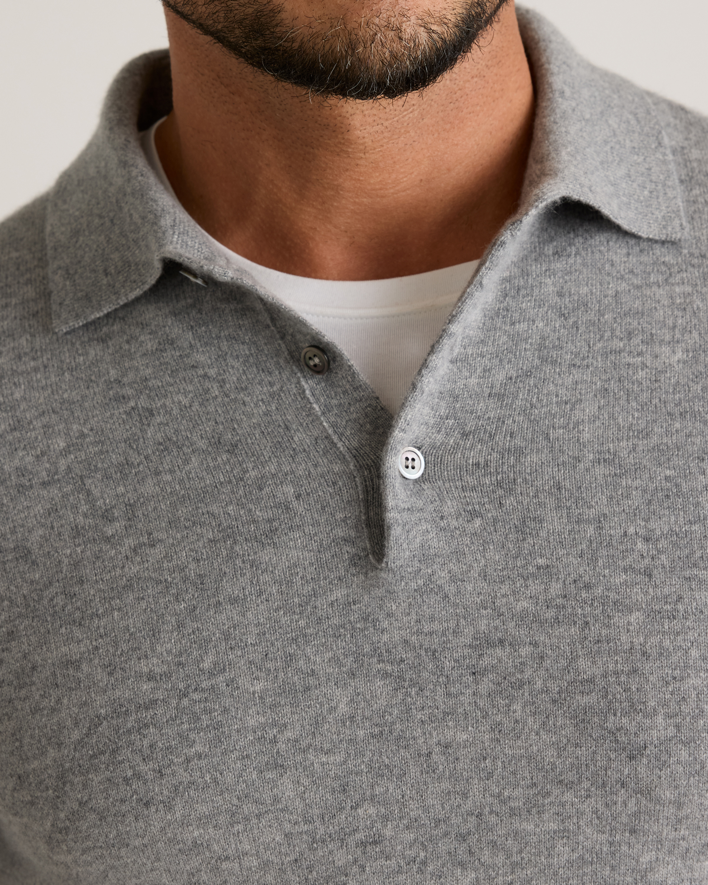Mongolian Cashmere Polo Sweater in Heather Grey