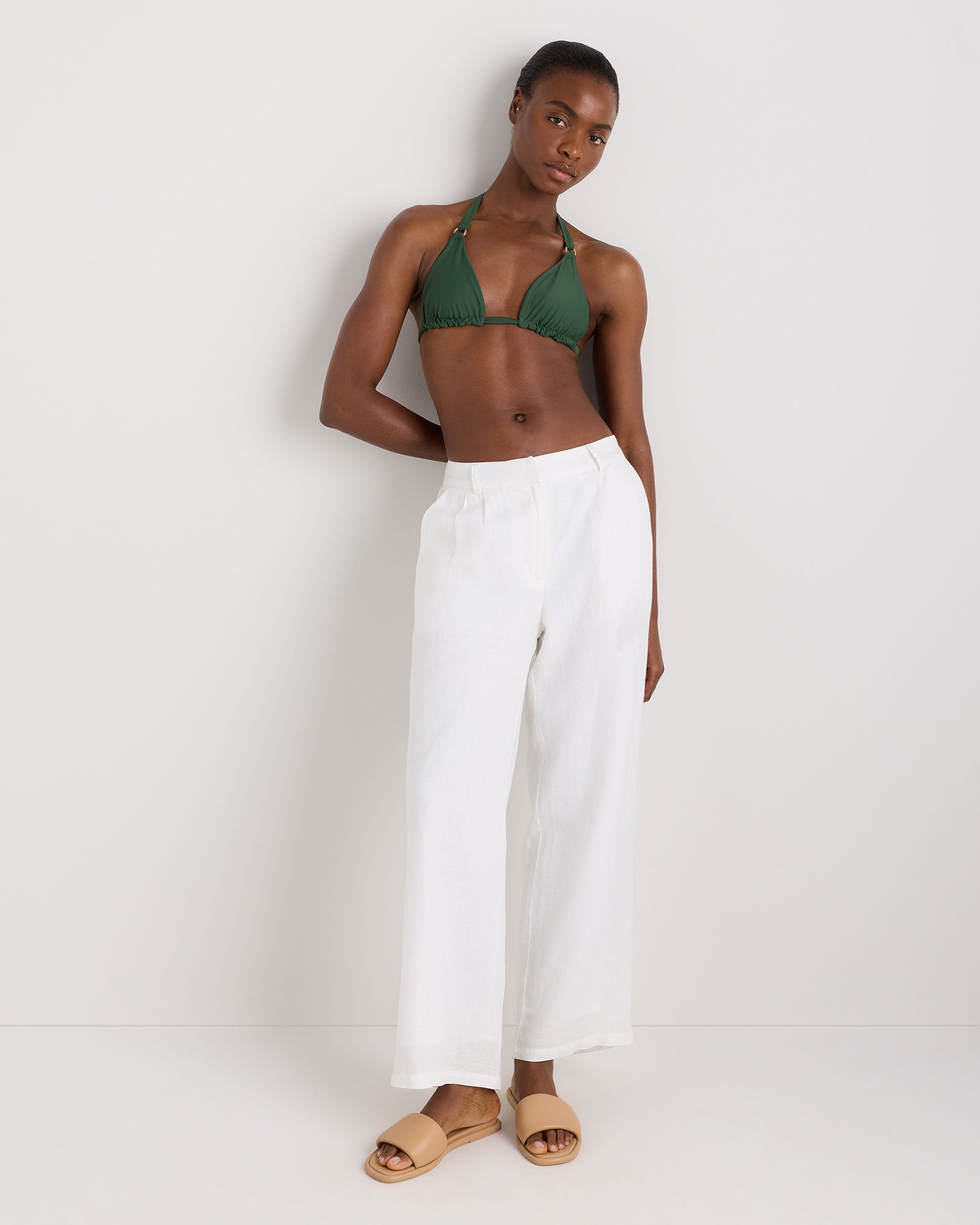 Italian Full Coverage Ring Triangle Bikini Top in Palm