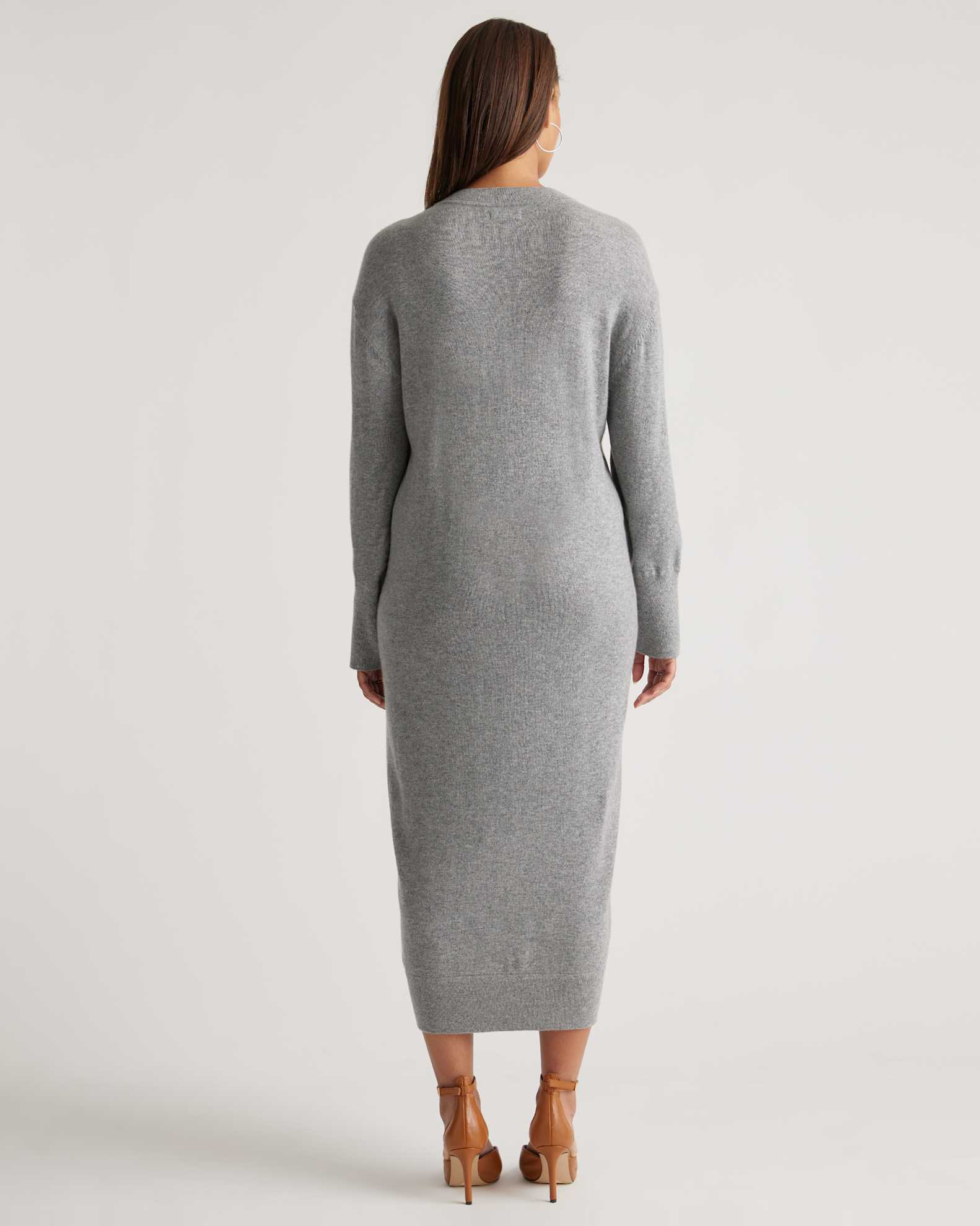Women's Mongolian Cashmere V-Neck Midi Sweater Dress in Heather Grey, Size Small by Quince Women's Mongolian Cashmere V-Neck Midi Sweater Dress in Heather Grey, Size Small by Quince