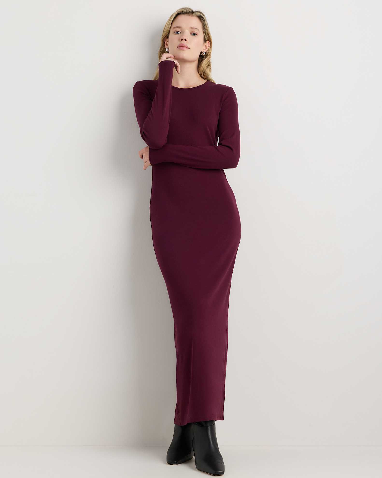 Women's Long Sleeve Knit Maxi Dress in Coffee Bean Brown, Size Small, Tencel by Quince Women's Long Sleeve Knit Maxi Dress in Coffee Bean Brown, Size Small, Tencel by Quince