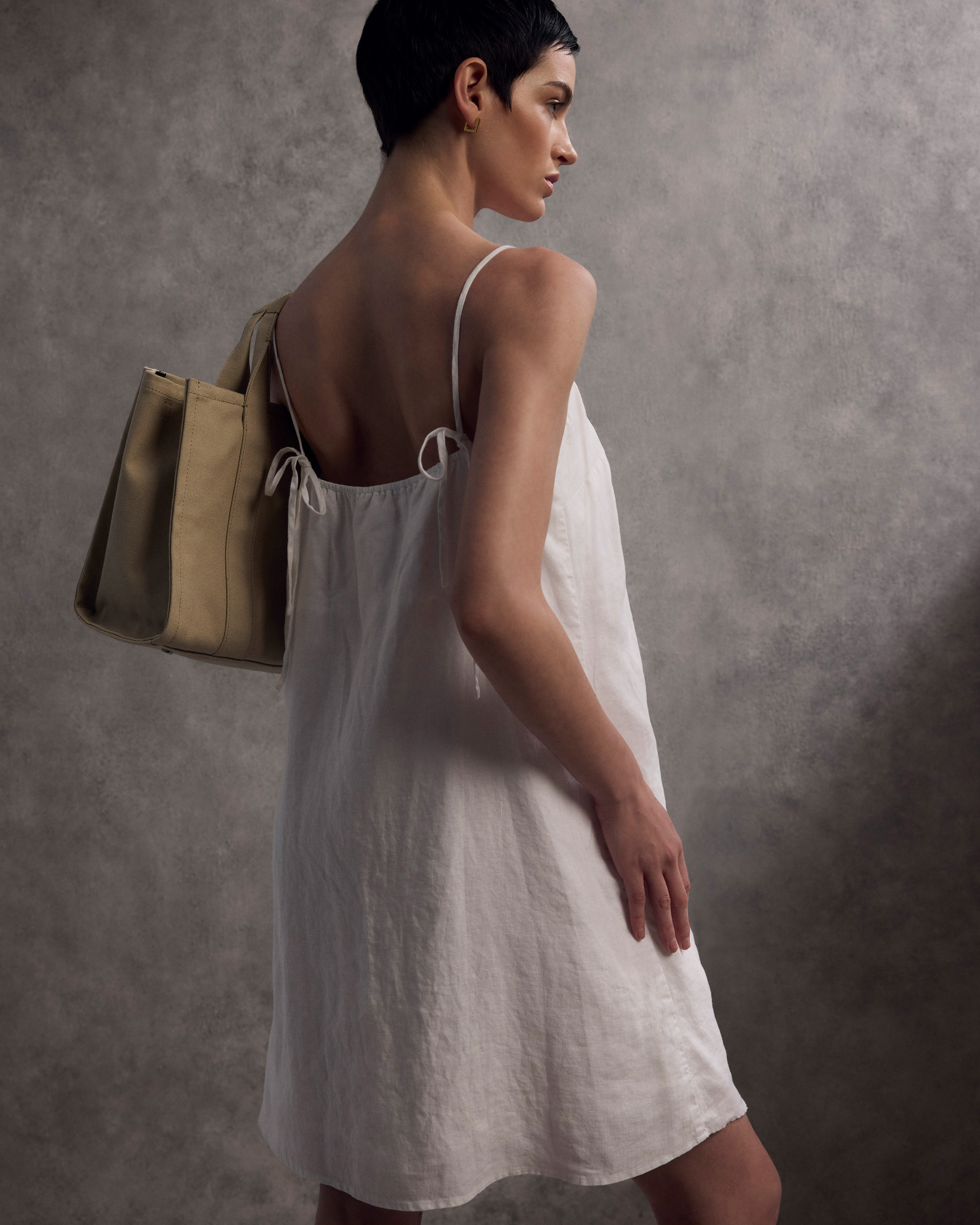 100% European Linen Spaghetti Strap Mini Dress