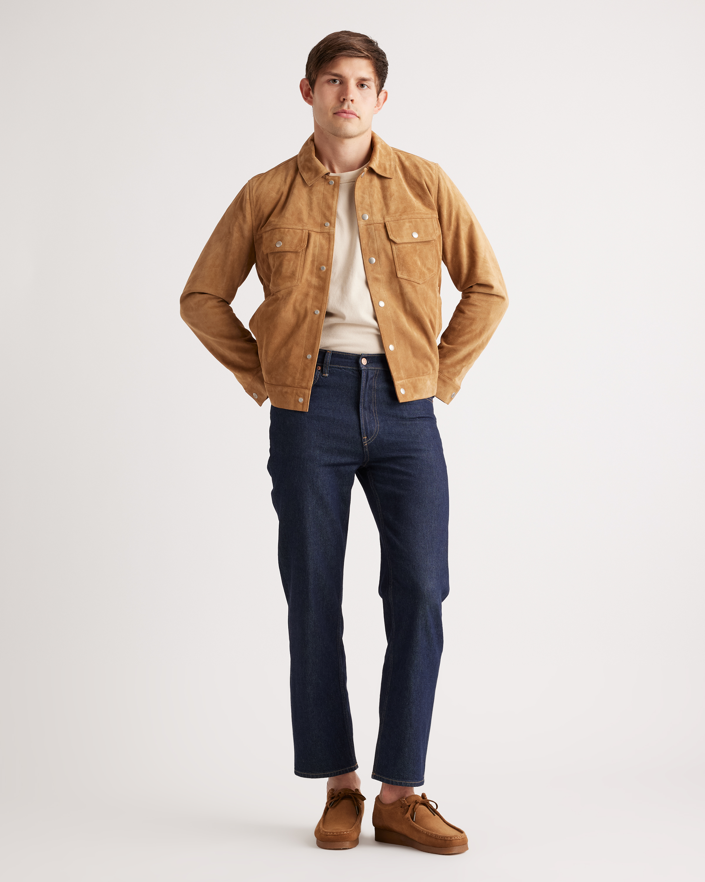 Suede Trucker Jacket in Cognac