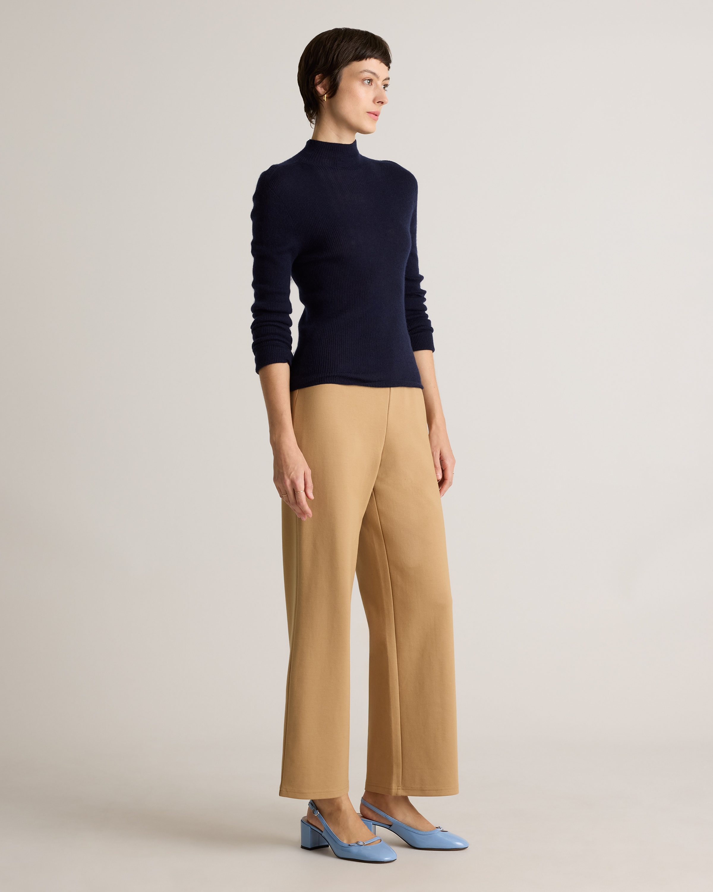 Organic Cotton Double Knit Wide Leg Pants in Soft Camel