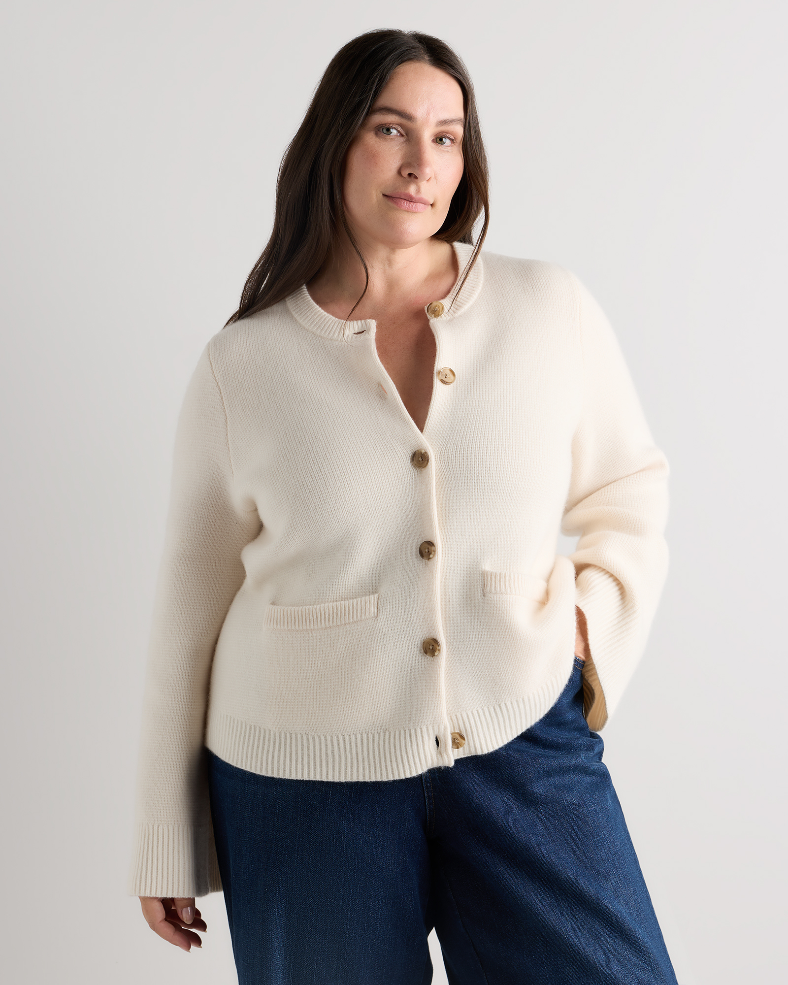Ivory Mongolian Cashmere Structured Cardigan