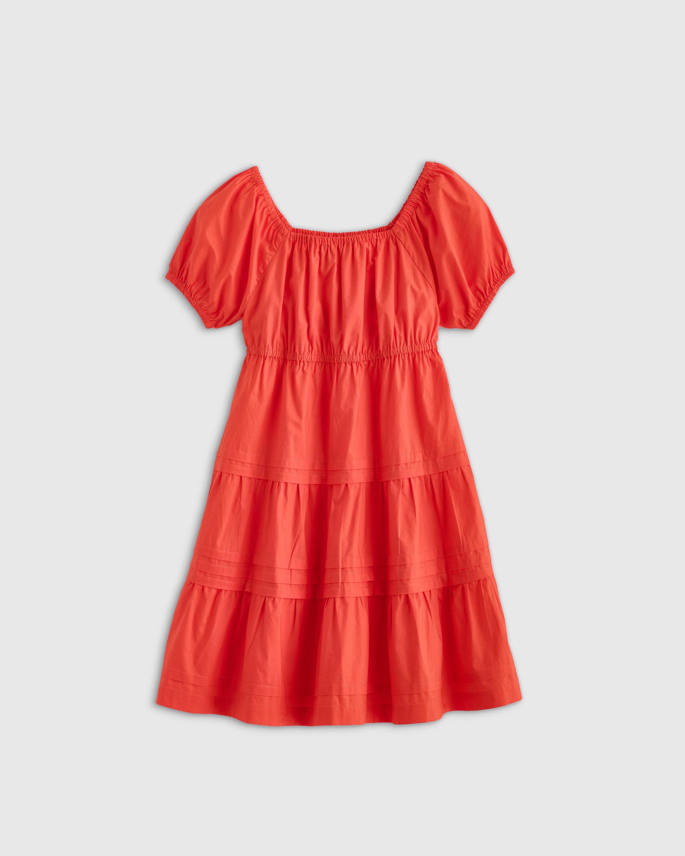 Vermilion Red 100% Organic Cotton Poplin Tiered Dress