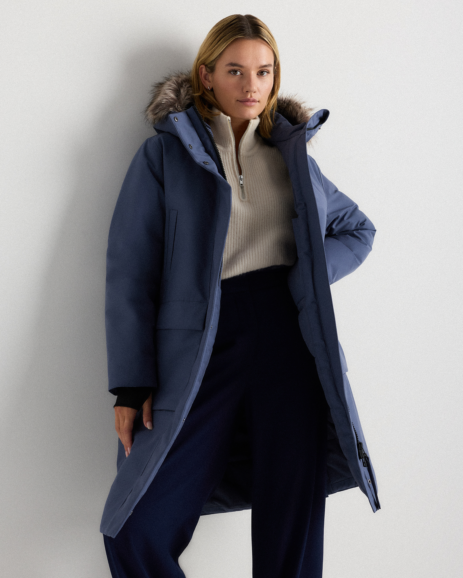 Quince Women's Responsible Down Hooded Long Parka In Blue