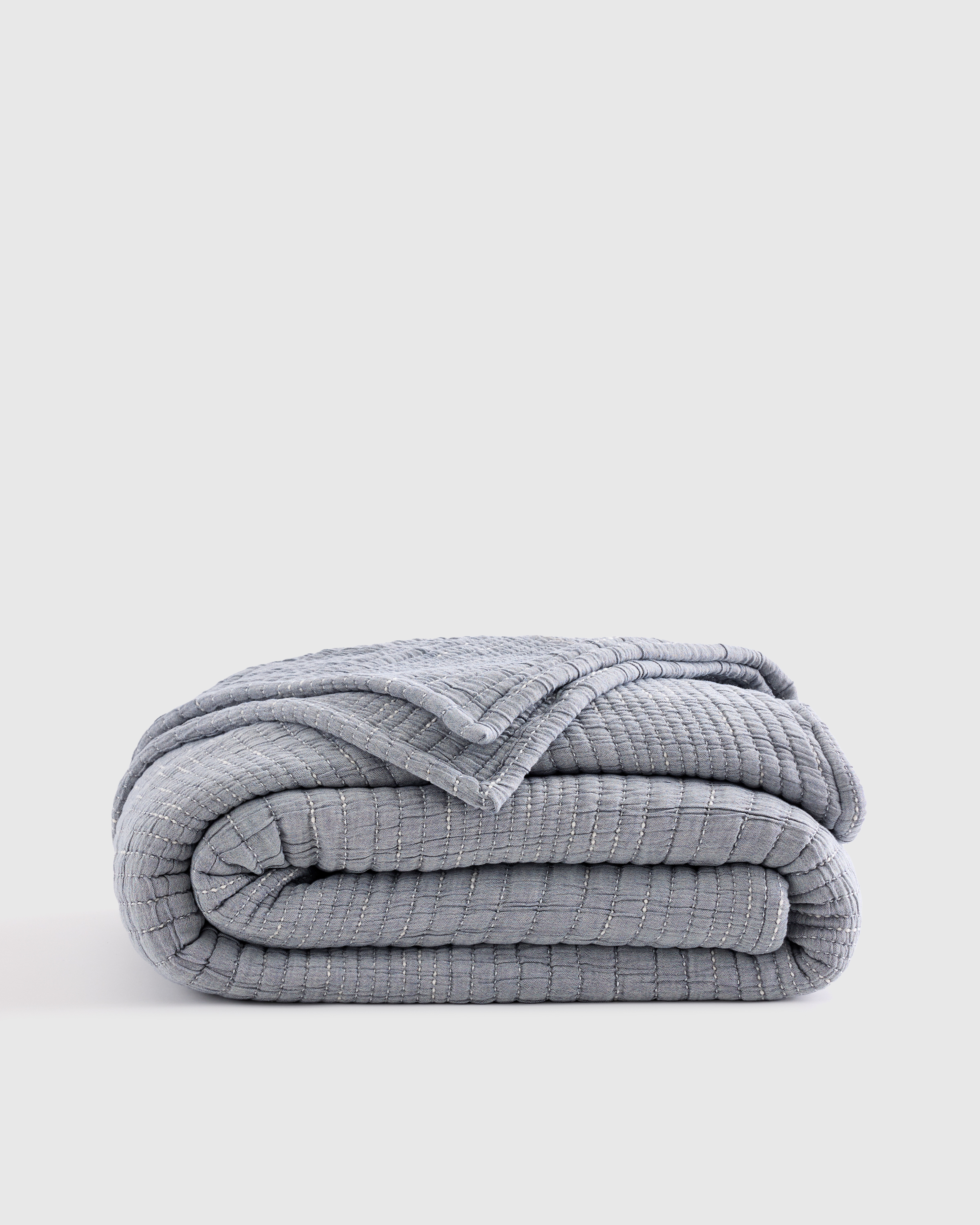 Organic Cotton Channel Stitch Coverlet, Twin, Blue