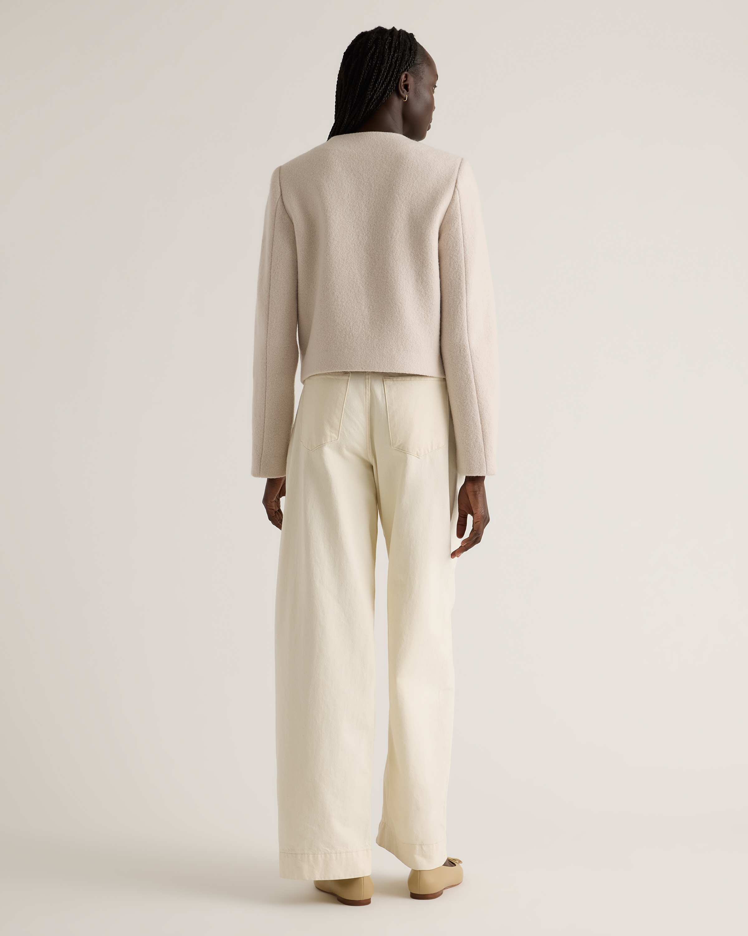 100% Merino Wool Collarless Cropped Jacket