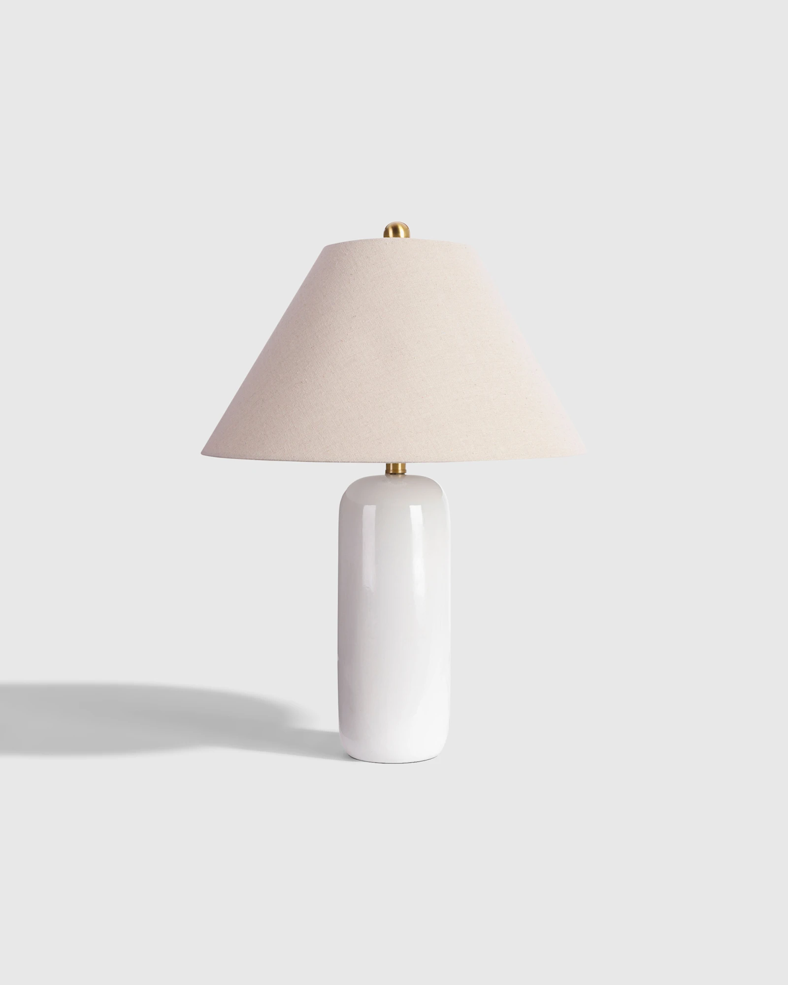 Glossy Cylinder Ceramic Table lamp with Linen Shade in White
