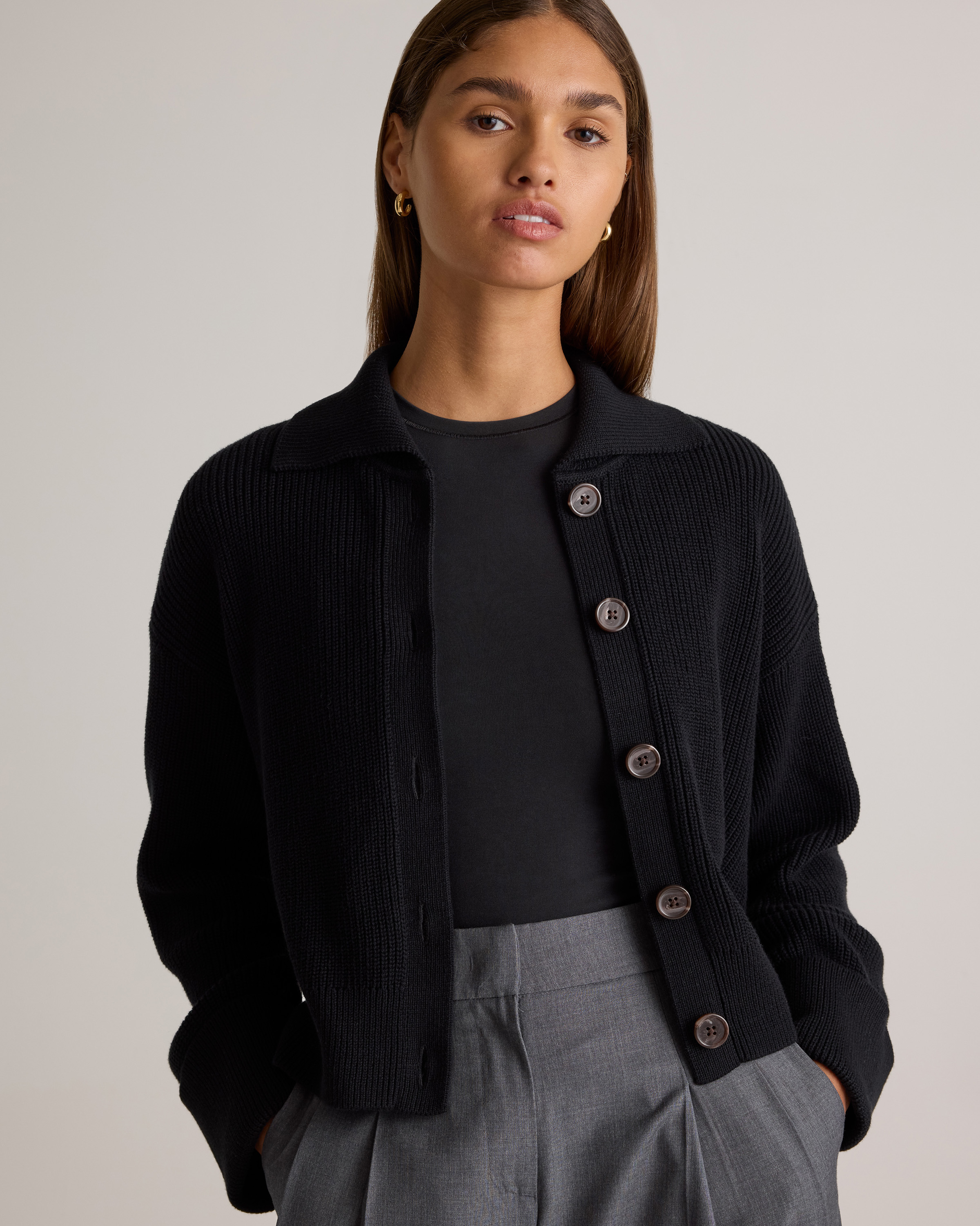 ミュージシャン CHRONOIZM COLLARED CARDIGAN <BLACK> XXL 100% Organic Cotton Fisherman Collared Cardigan in Black