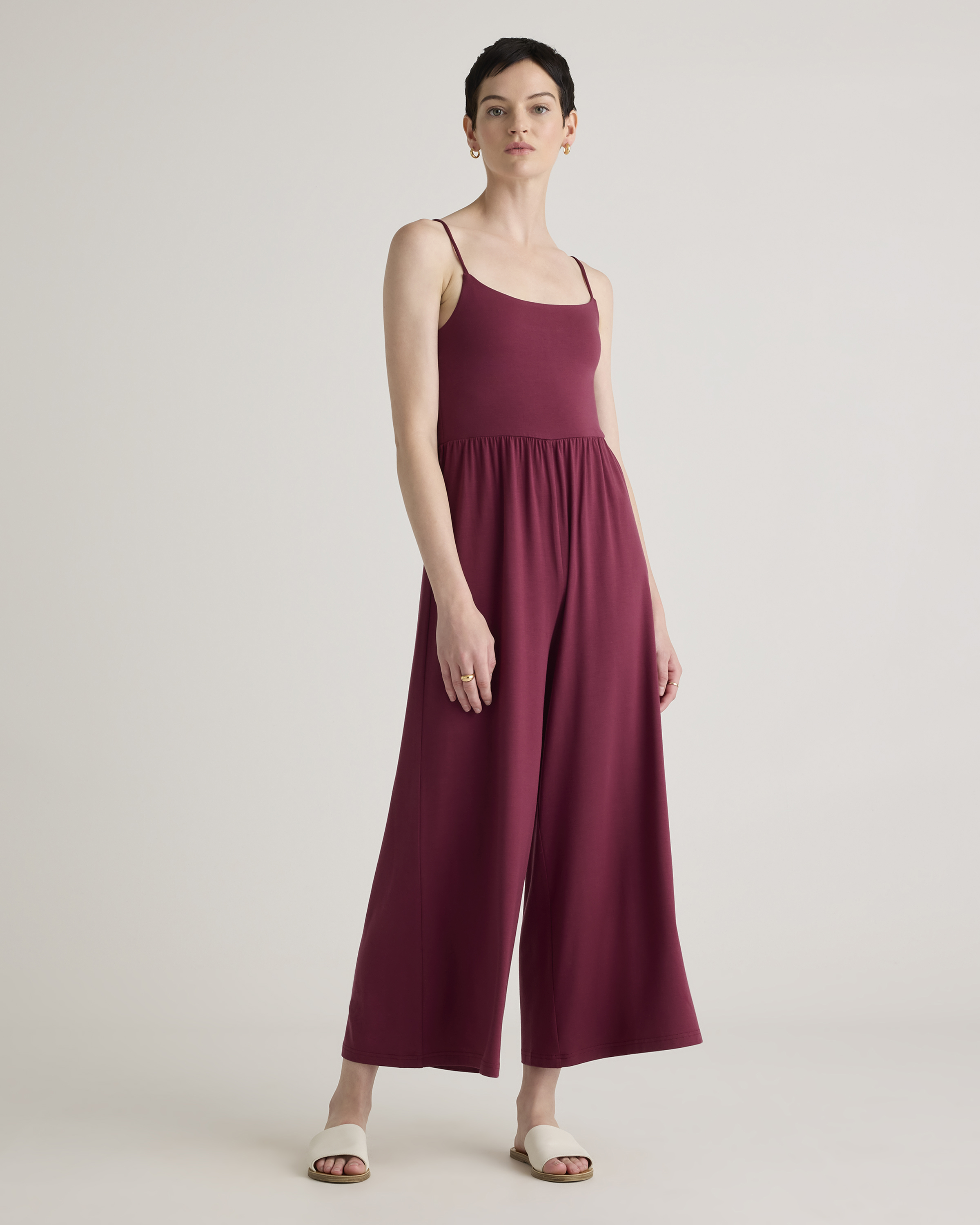 Wine Tencel Jersey Wide Leg Jumpsuit