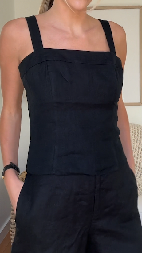 100% European Linen Fitted Tank - PDP Video Thumbnail (Black, 4x5)
