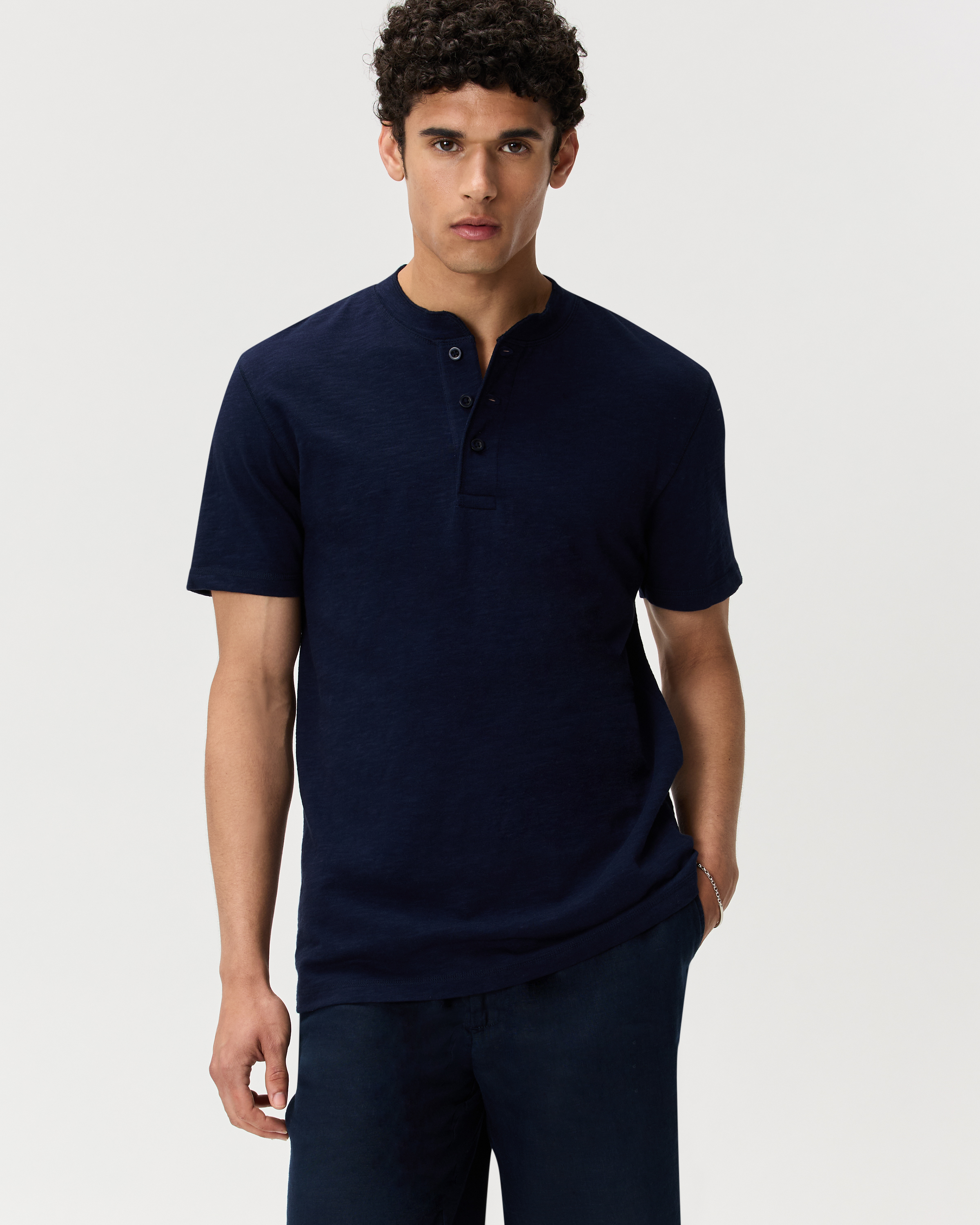 Deep Navy 100% Organic Cotton Slub Henley Tee