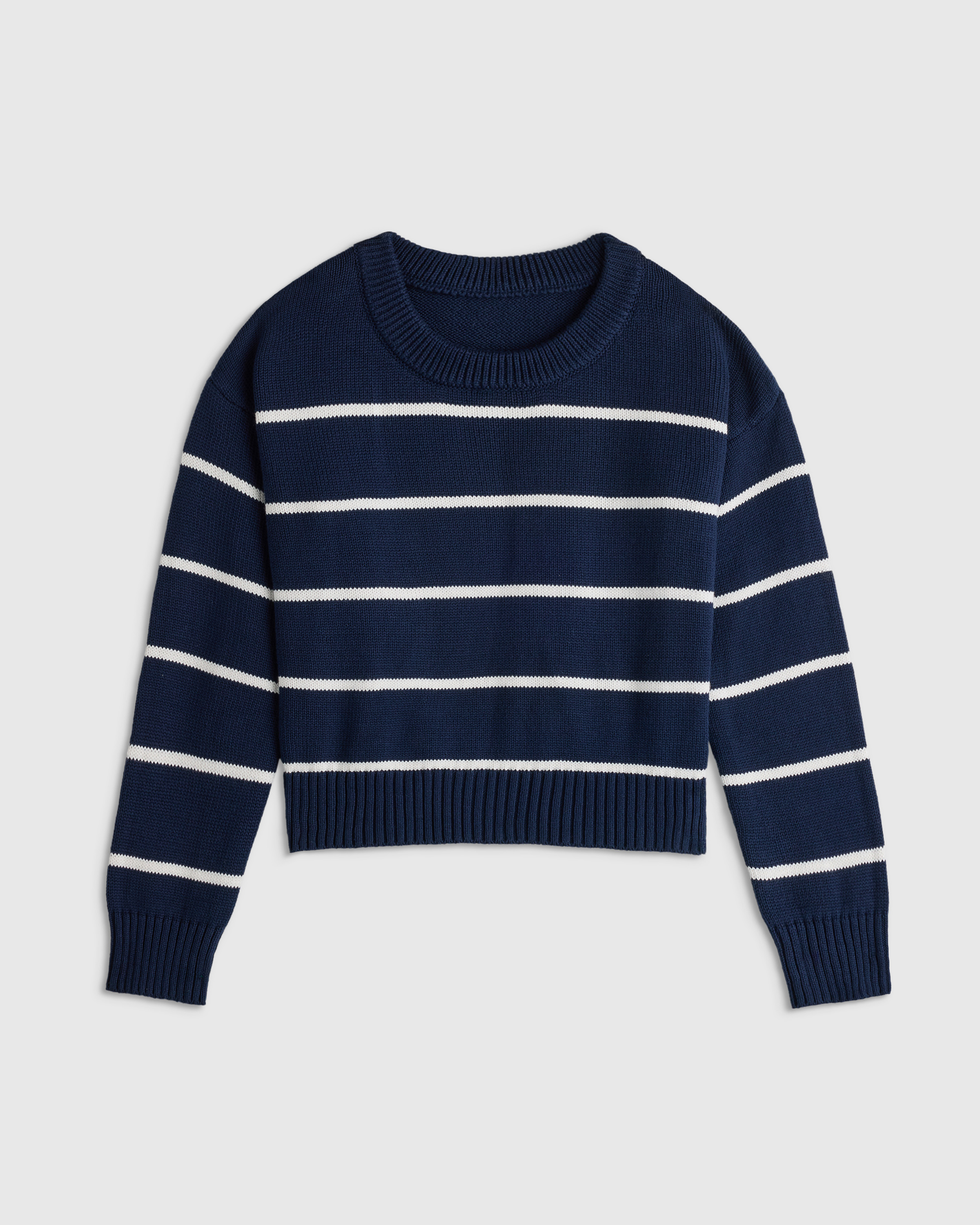 Navy/White 100% Organic Cotton Crewneck Sweater
