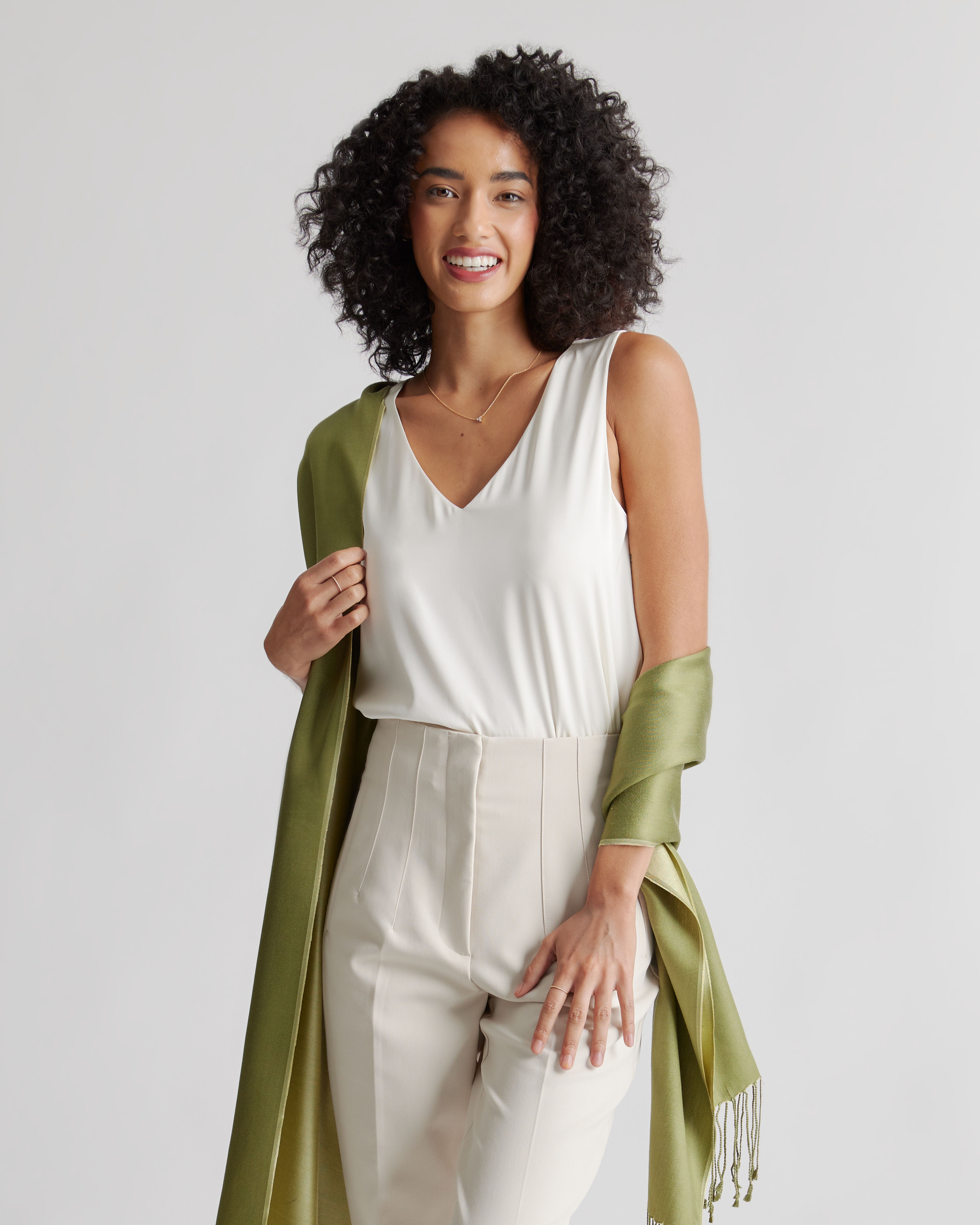 Green 100% Silk Reversible Scarf