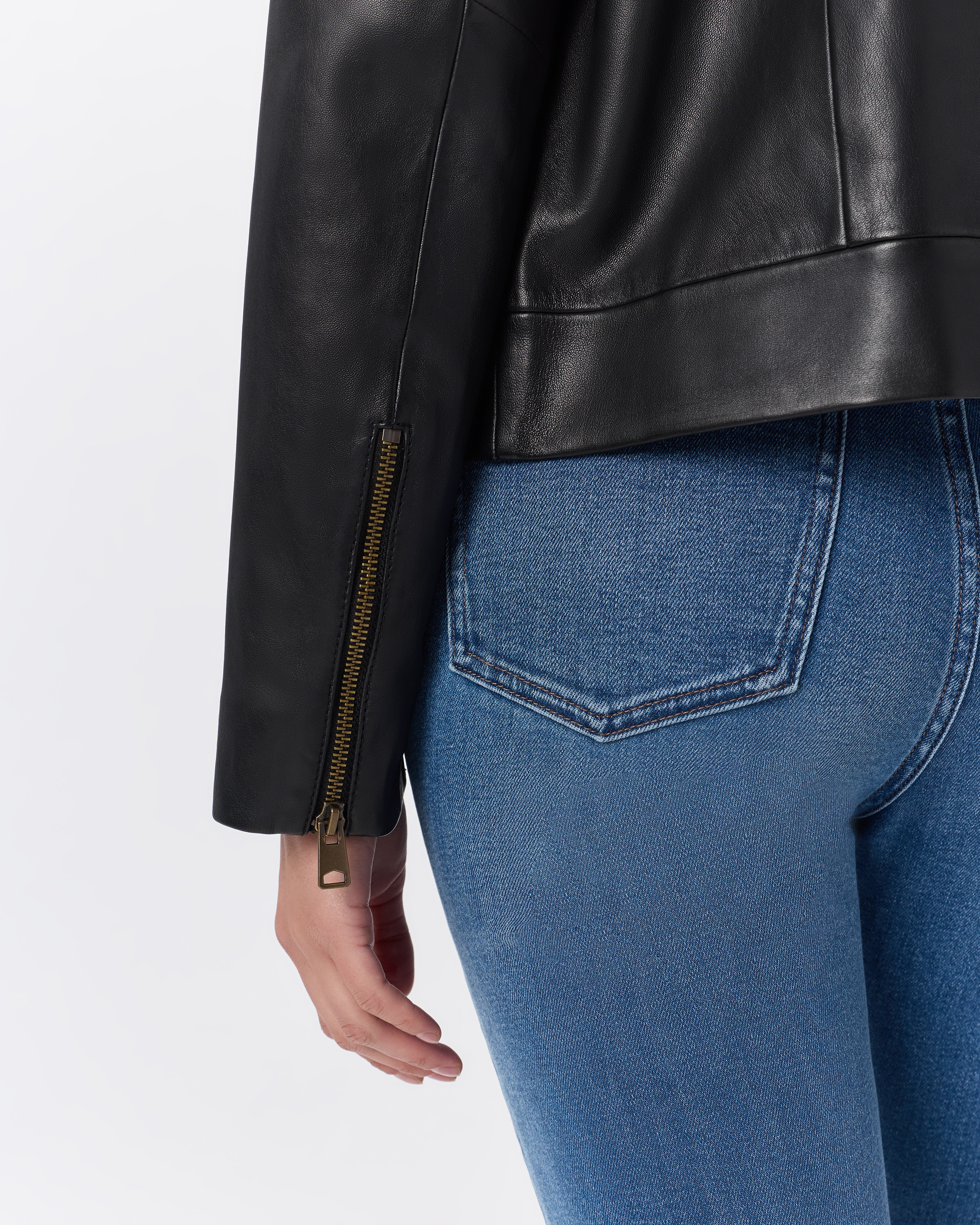 100% Leather Cropped Zip-Front Jacket